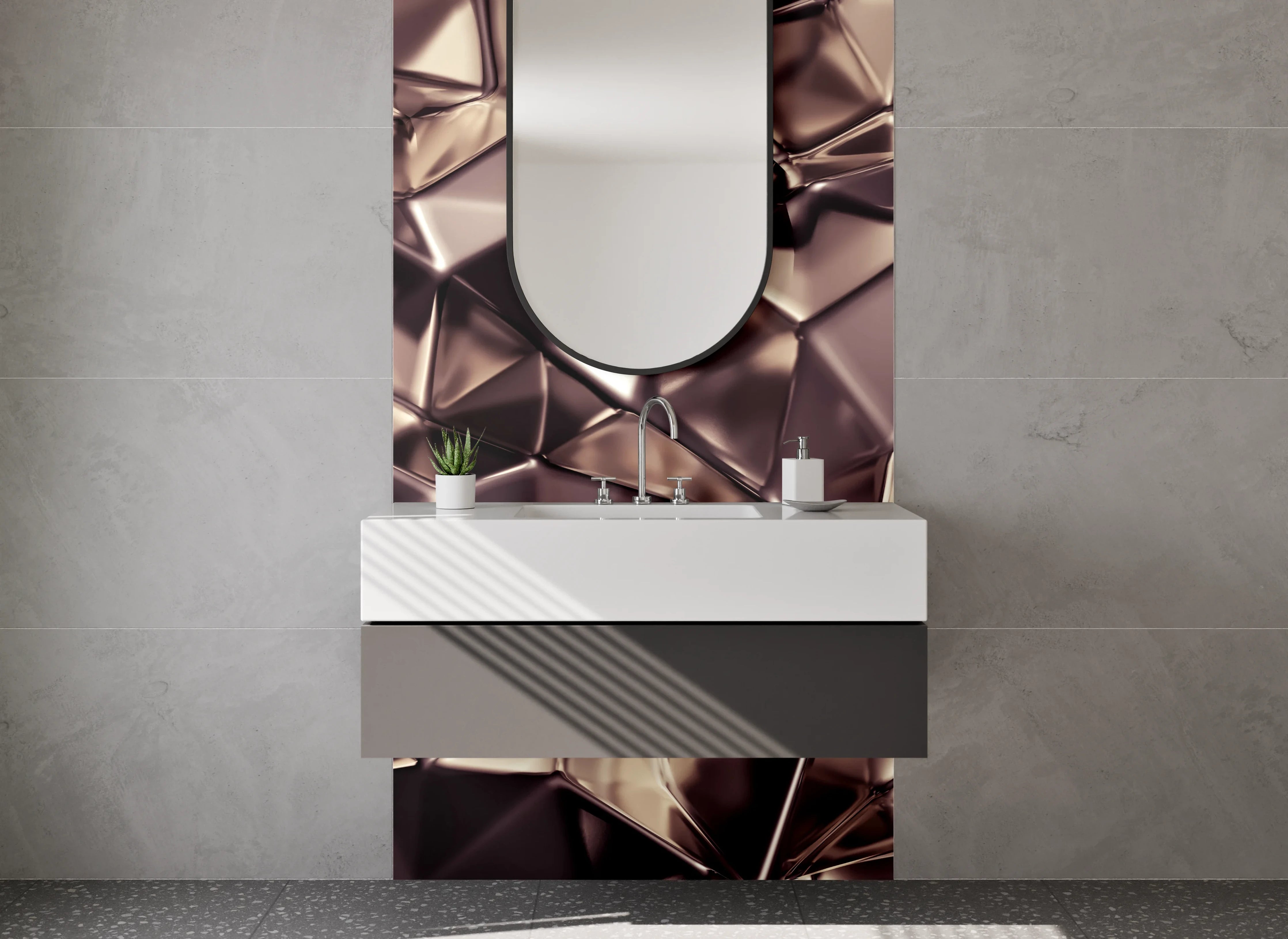 Waschbecken-Rückwand - Abstrakte Metalloptik 3D Fliesen