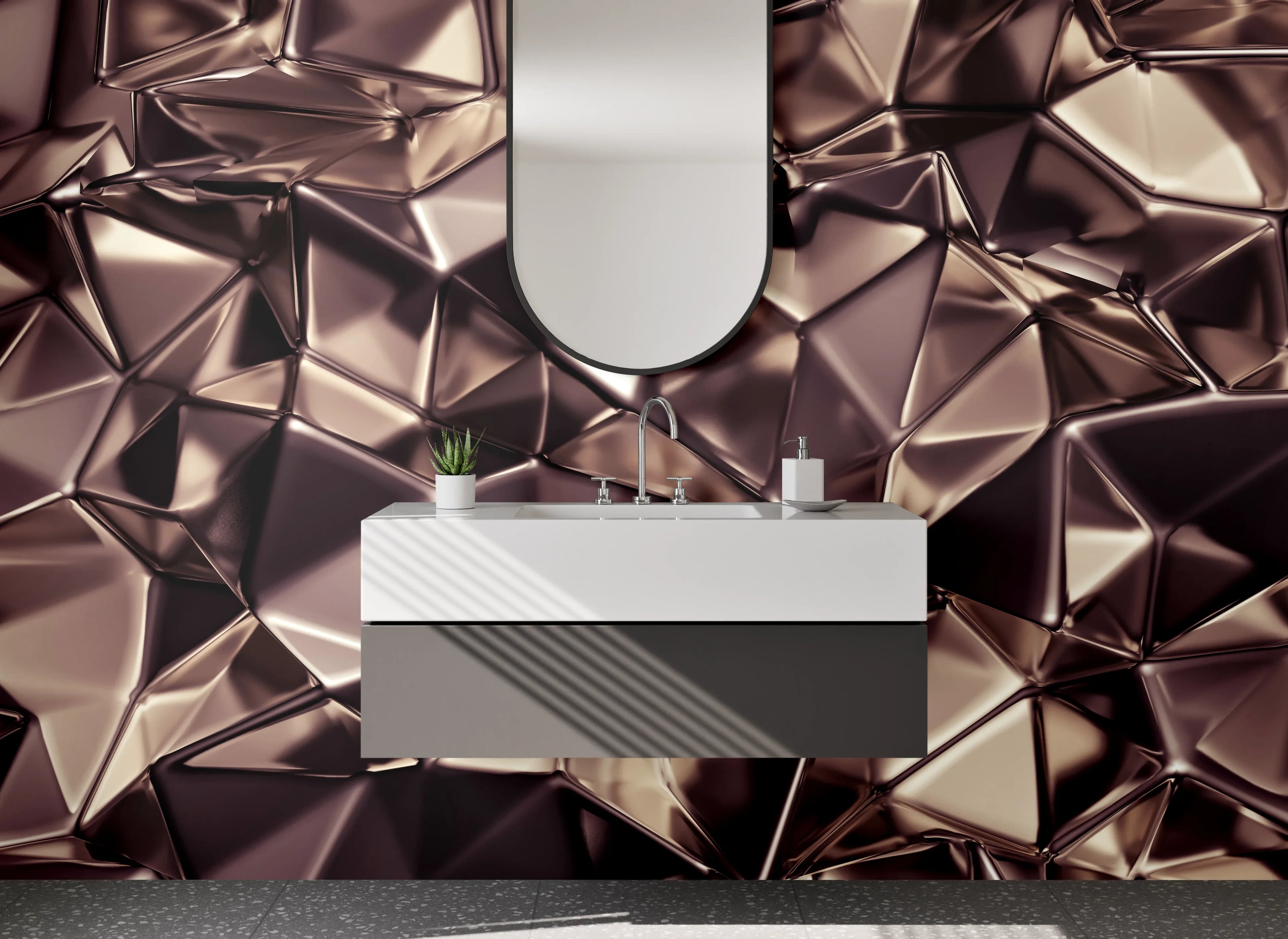 Waschbecken-Rückwand - Abstrakte Metalloptik 3D Fliesen