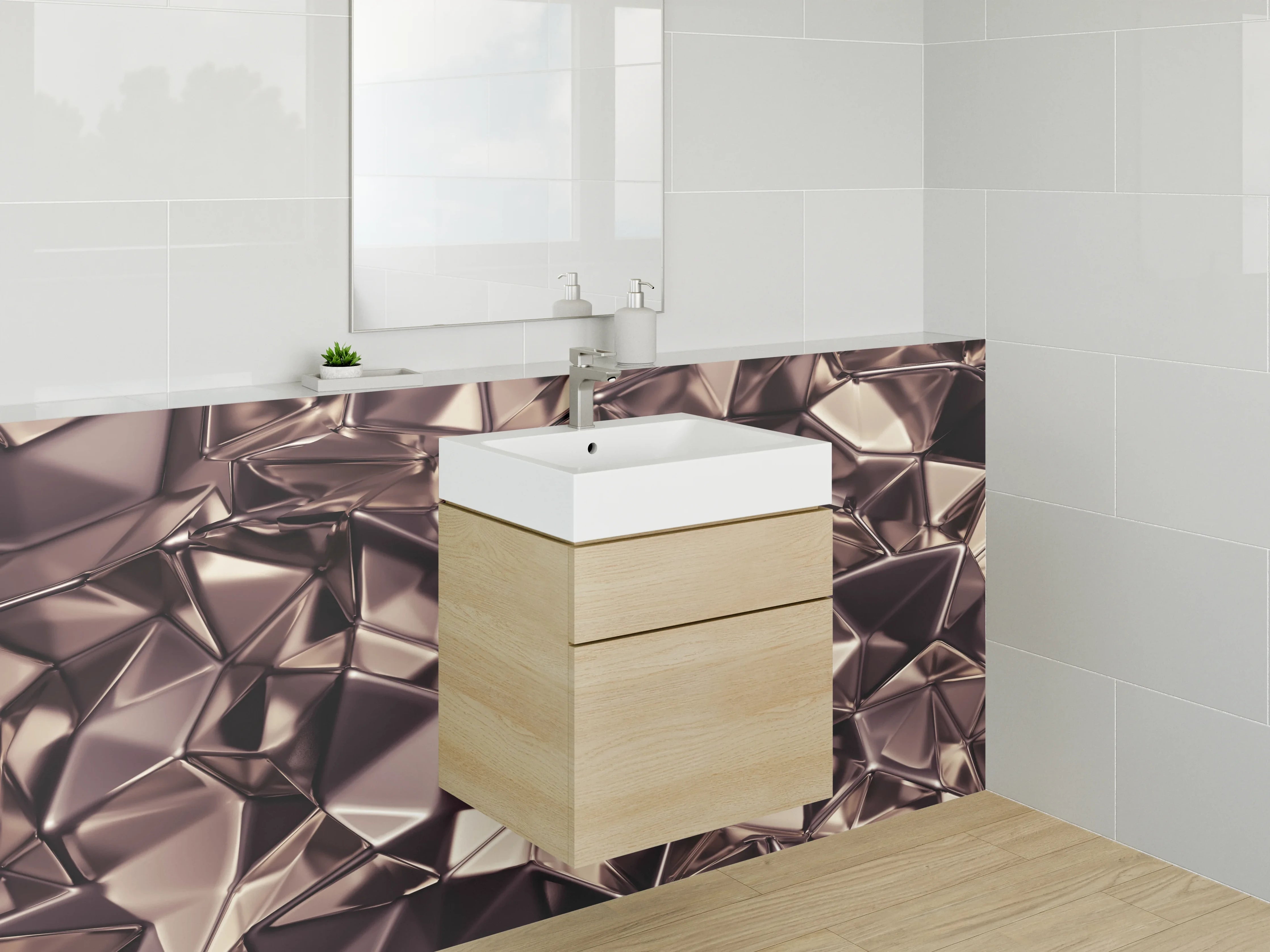 Waschbecken-Rückwand - Abstrakte Metalloptik 3D Fliesen