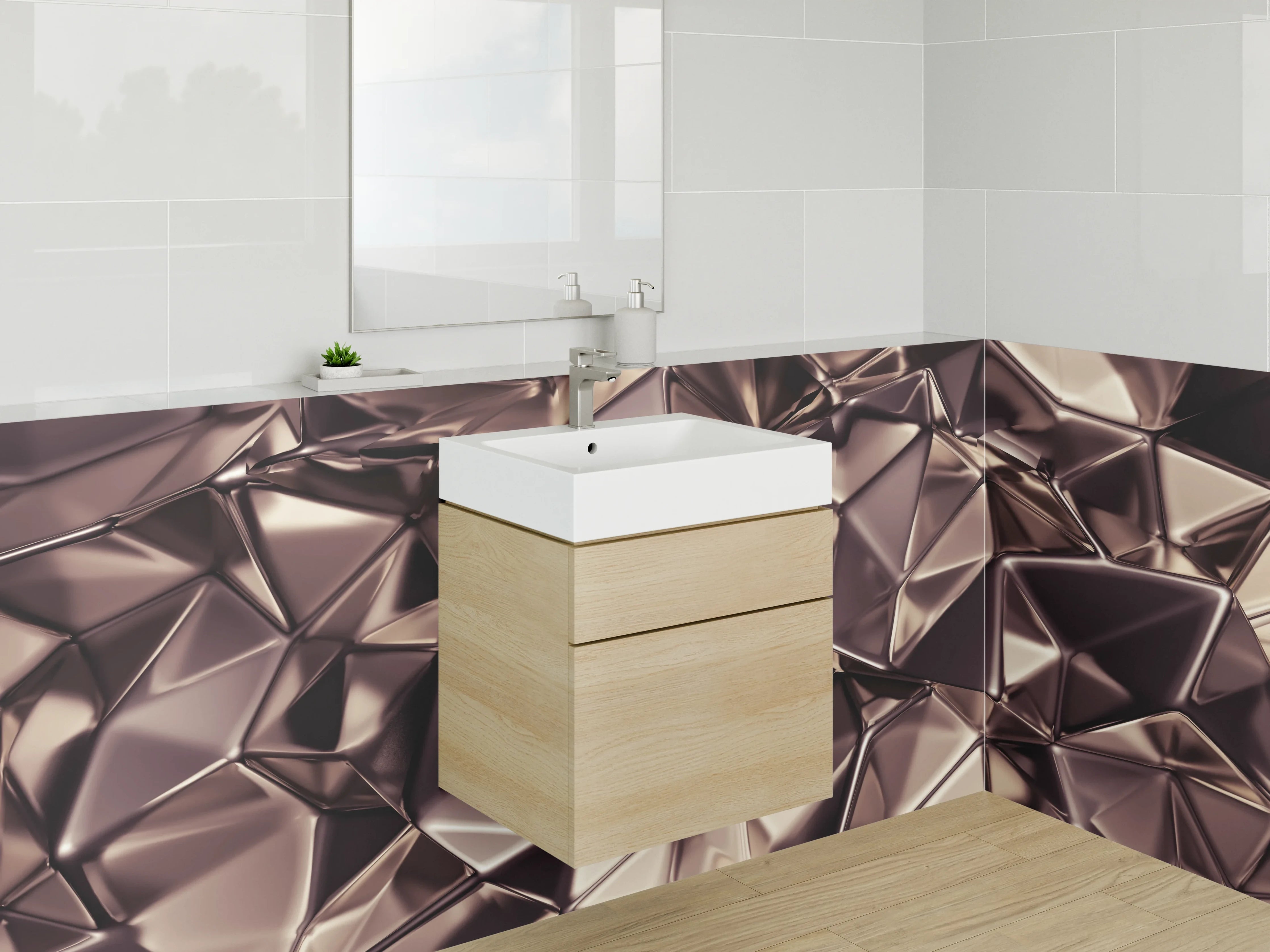 Waschbecken-Rückwand - Abstrakte Metalloptik 3D Fliesen