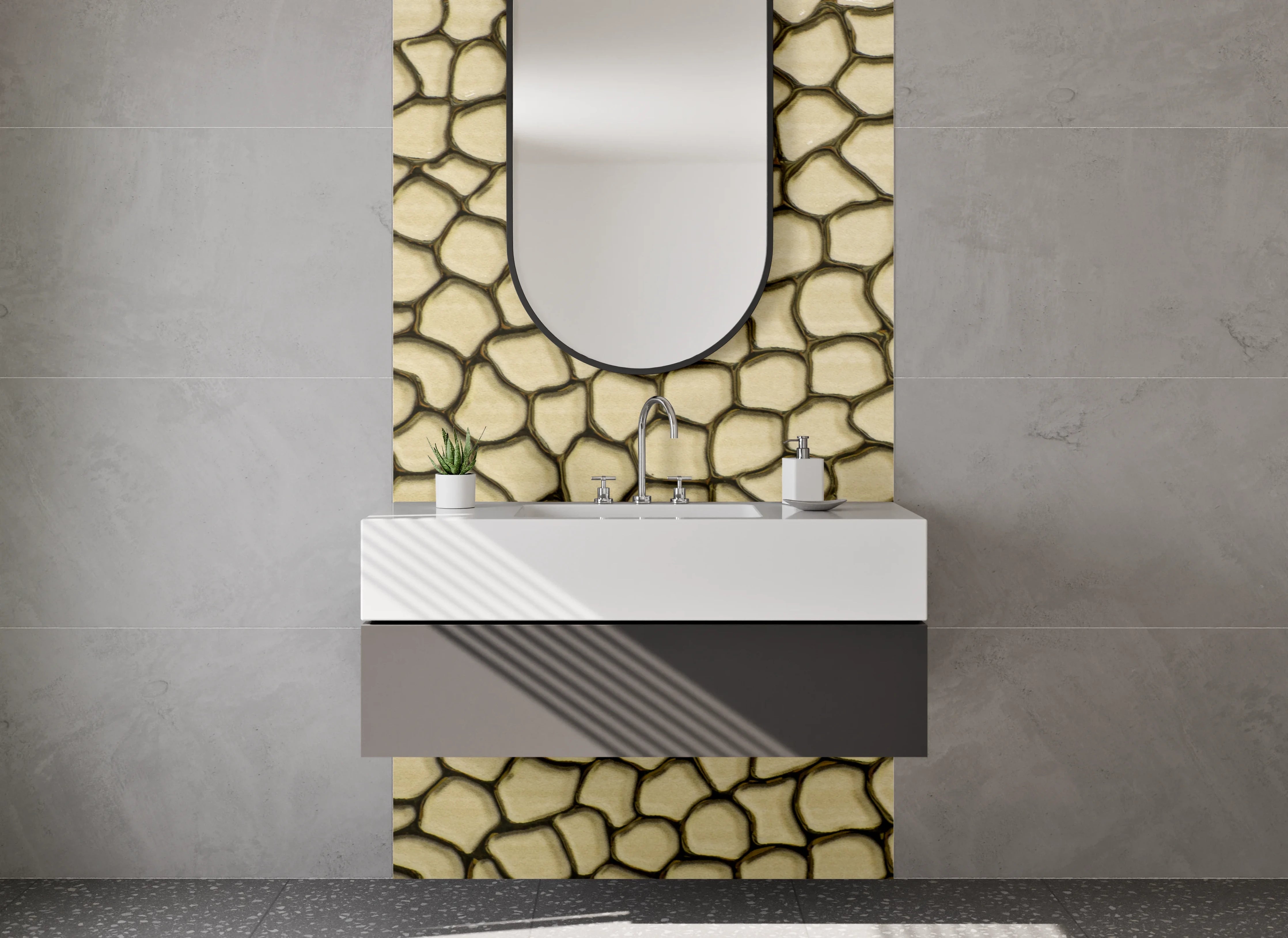 Waschbecken-Rückwand - Abstrakte Mosaikstruktur beige-braun