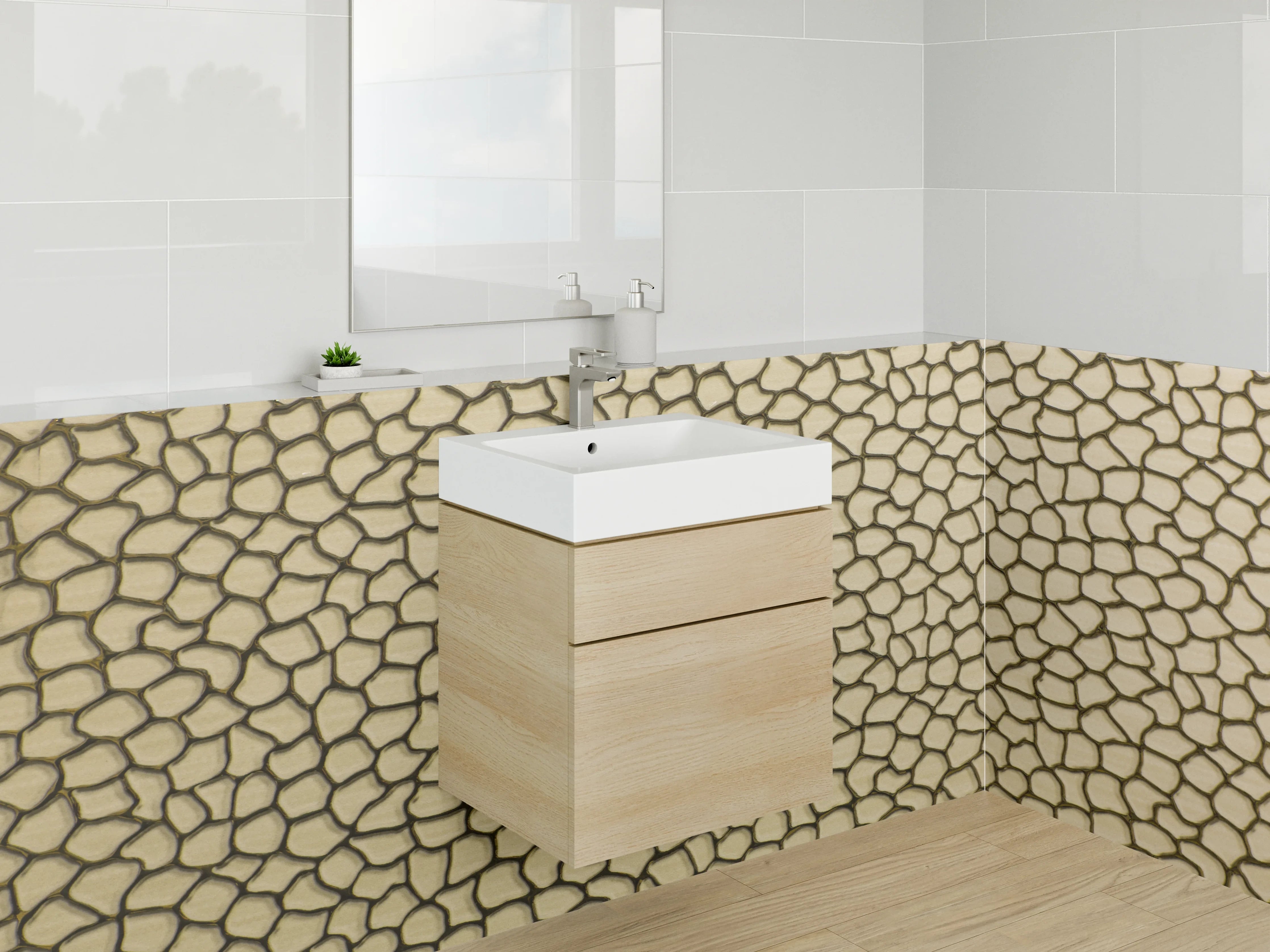 Waschbecken-Rückwand - Abstrakte Mosaikstruktur beige-braun