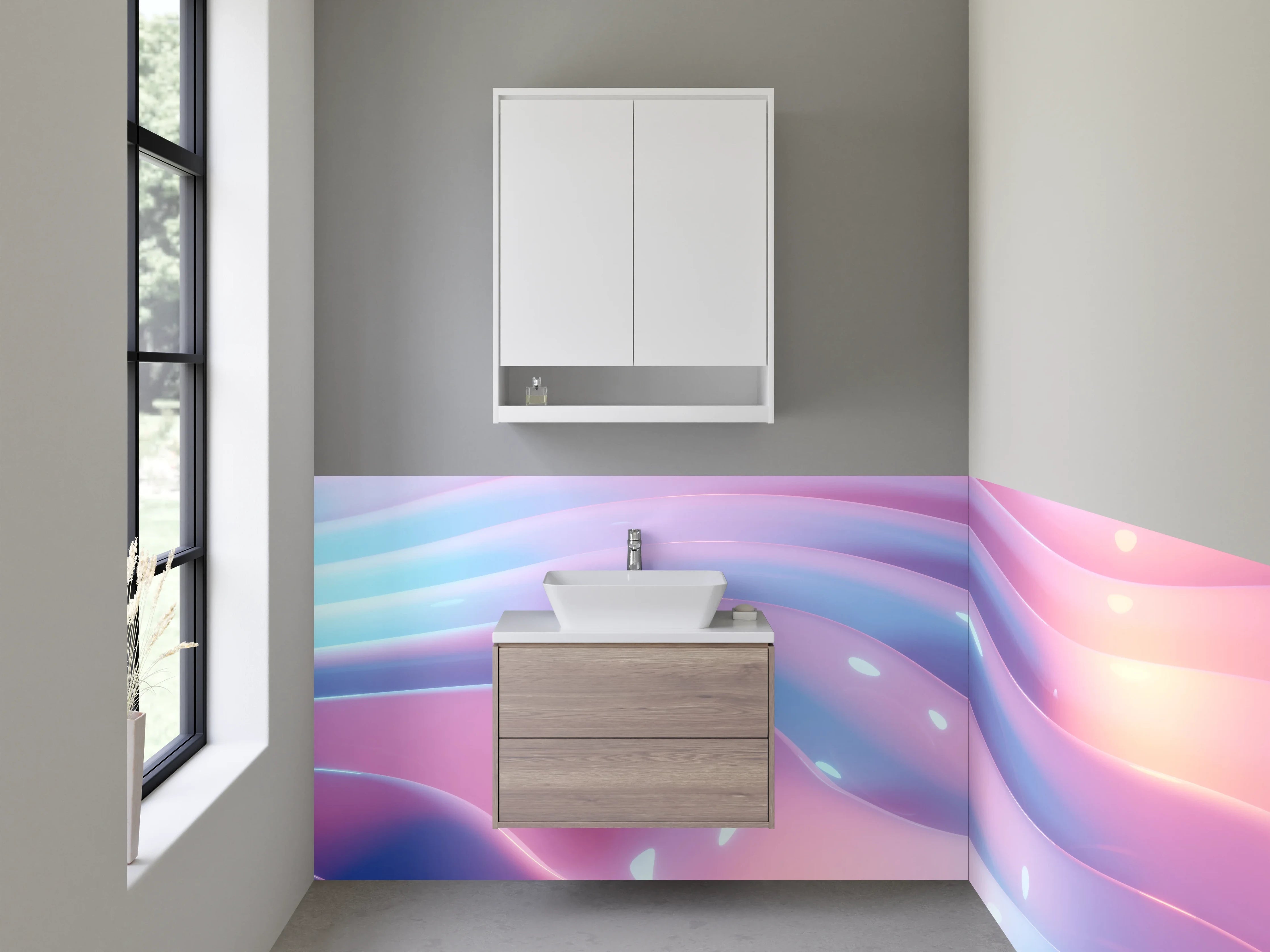 Waschbecken-Rückwand - Abstrakte Pastell-Wellenrückwand