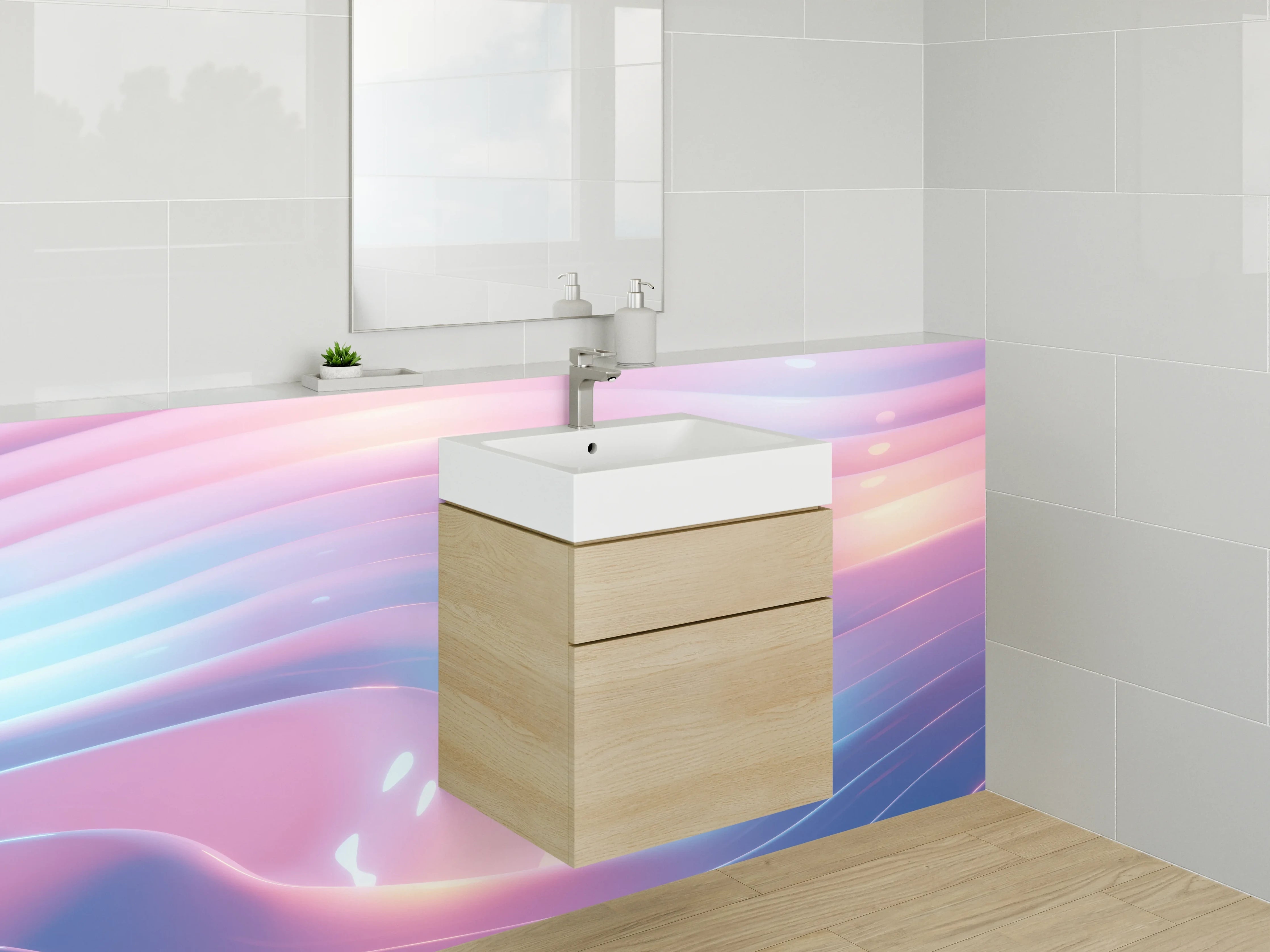 Waschbecken-Rückwand - Abstrakte Pastell-Wellenrückwand
