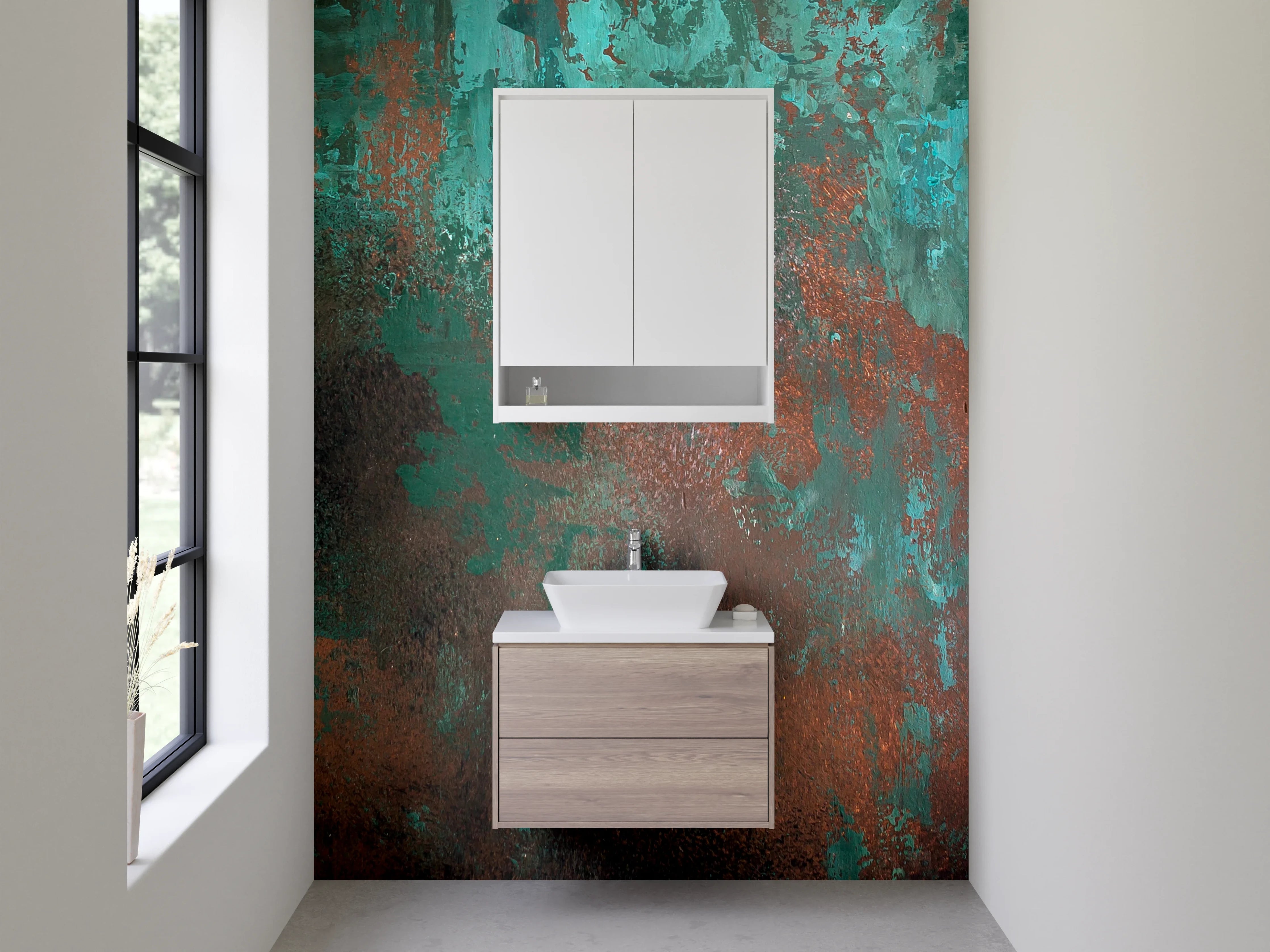 Waschbecken-Rückwand - Abstrakte Patina-Optik Türkis Braun