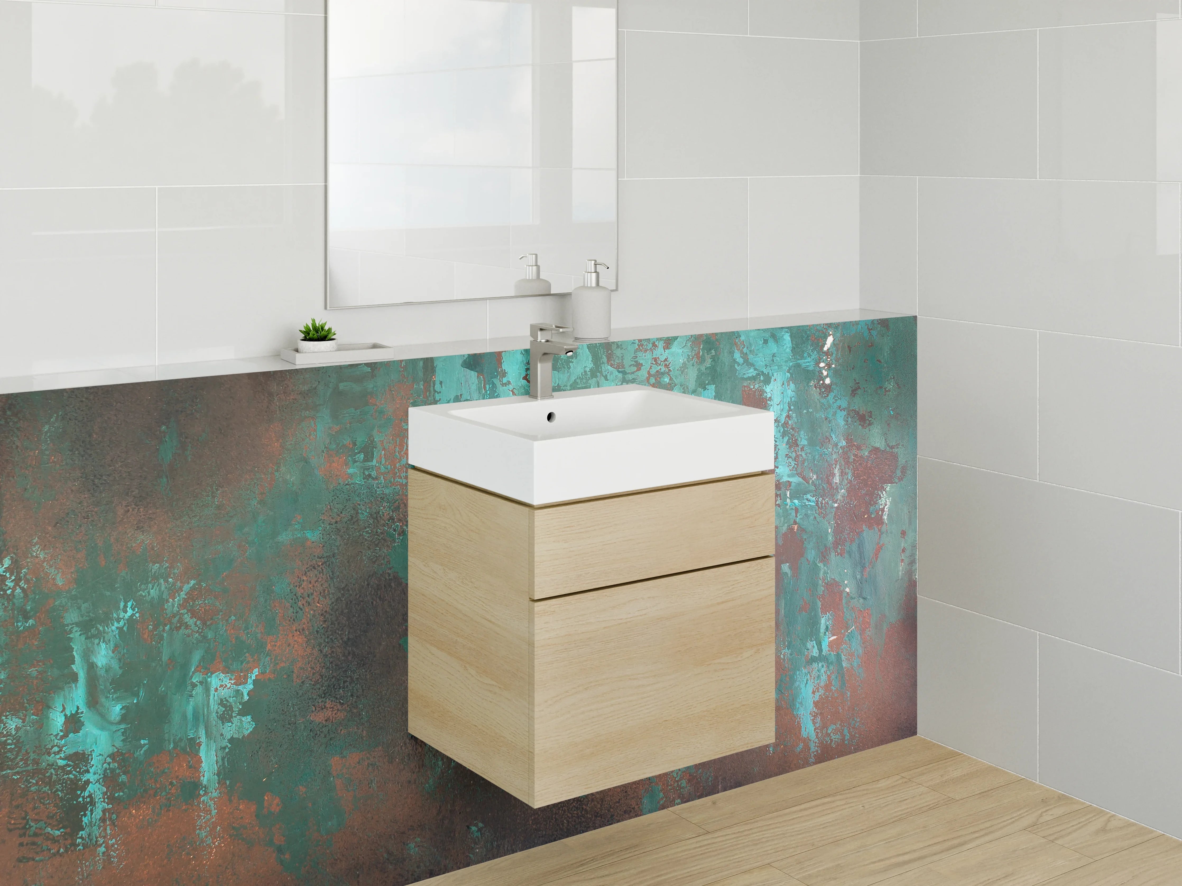 Waschbecken-Rückwand - Abstrakte Patina-Optik Türkis Braun