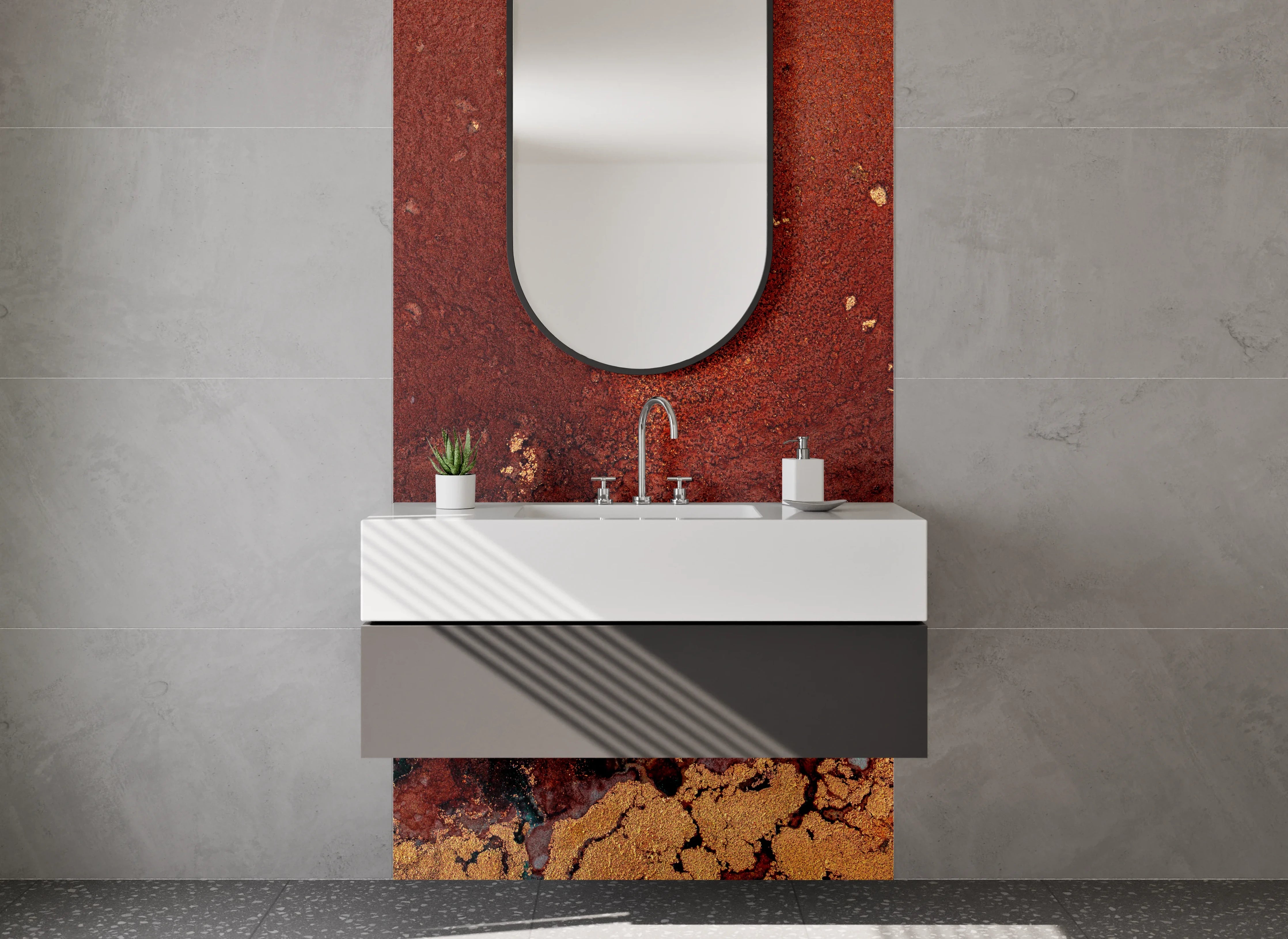 Waschbecken-Rückwand - Abstrakte Rostoptik in Erdtönen