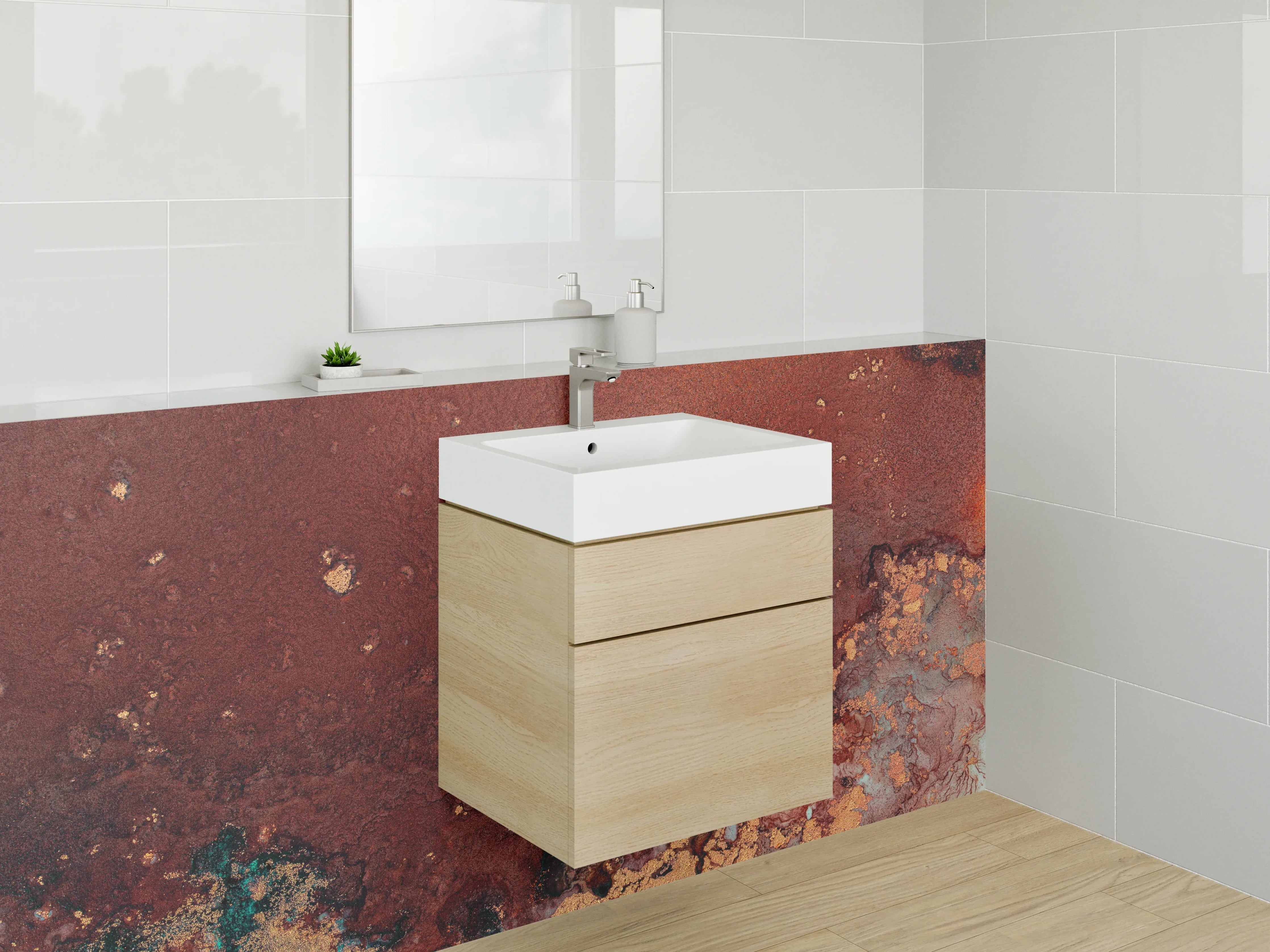 Waschbecken-Rückwand - Abstrakte Rostoptik in Erdtönen