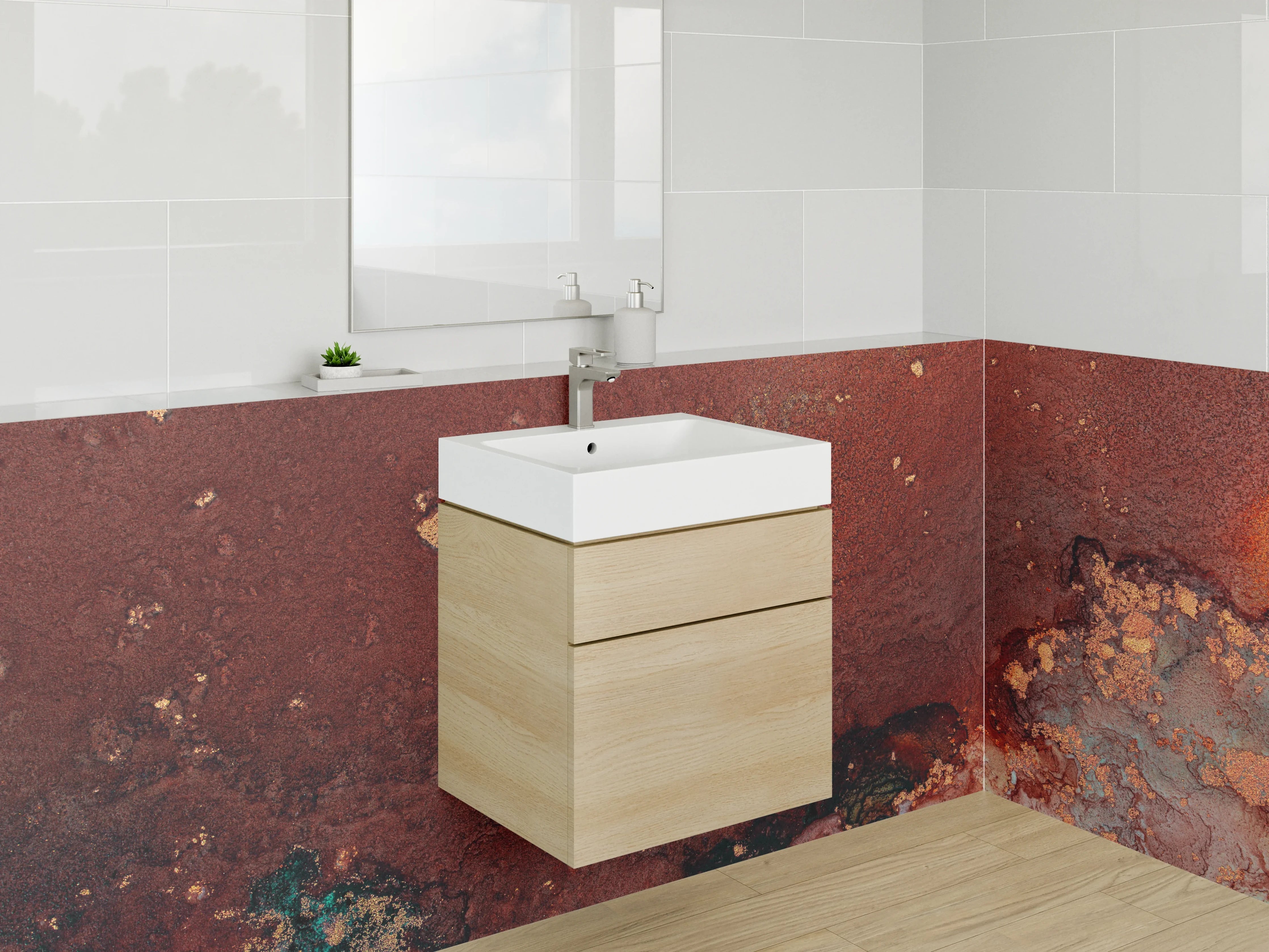 Waschbecken-Rückwand - Abstrakte Rostoptik in Erdtönen