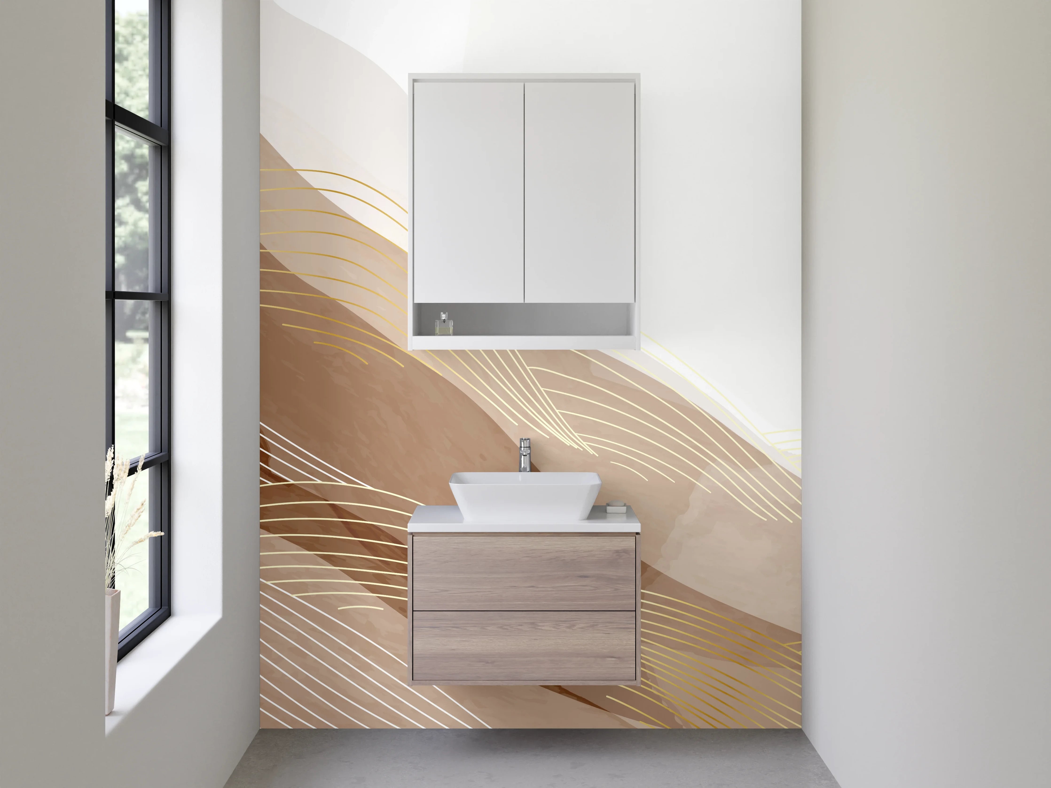 Waschbecken-Rückwand - Abstrakte Sandwellen Braun Beige