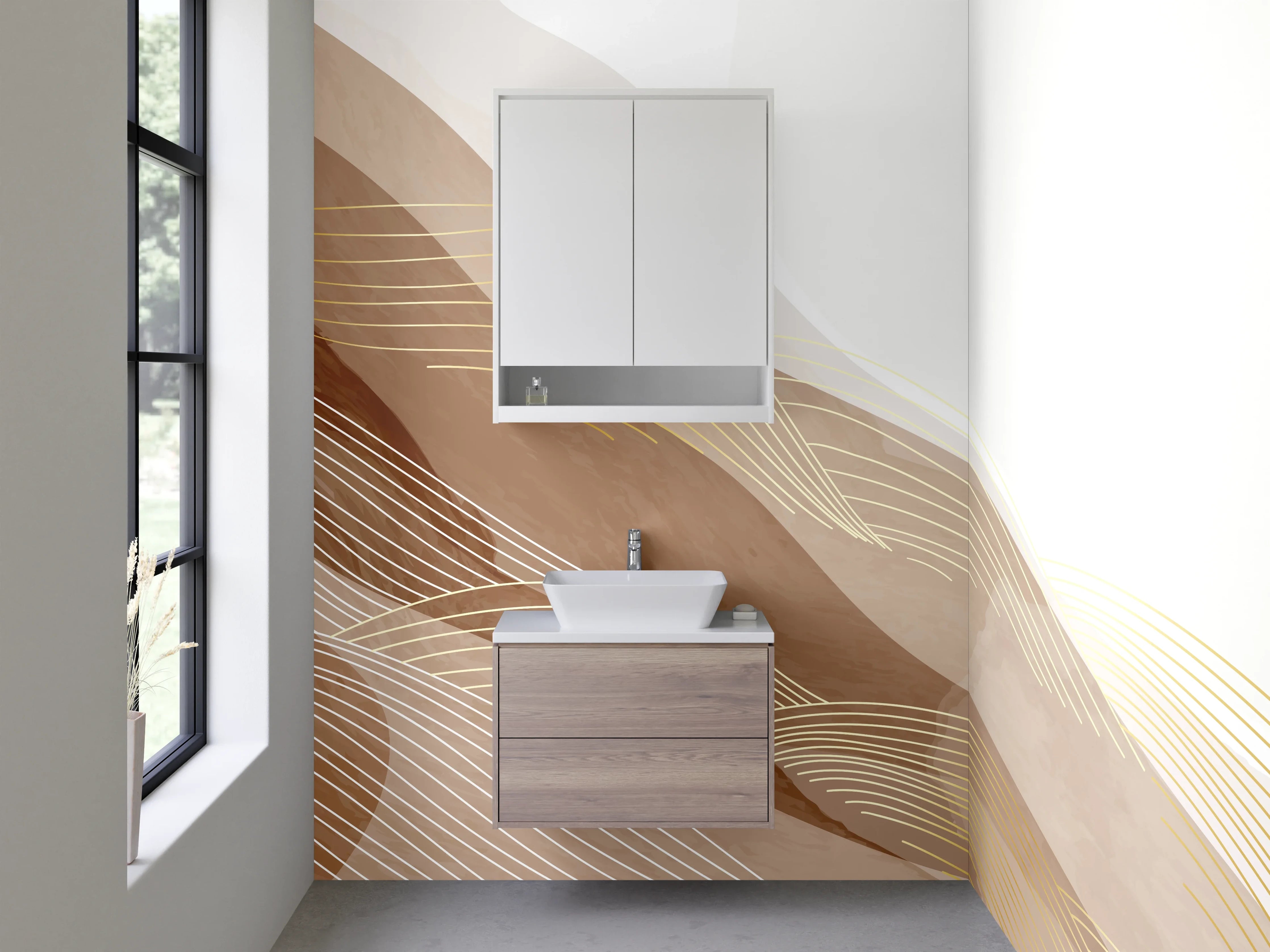 Waschbecken-Rückwand - Abstrakte Sandwellen Braun Beige