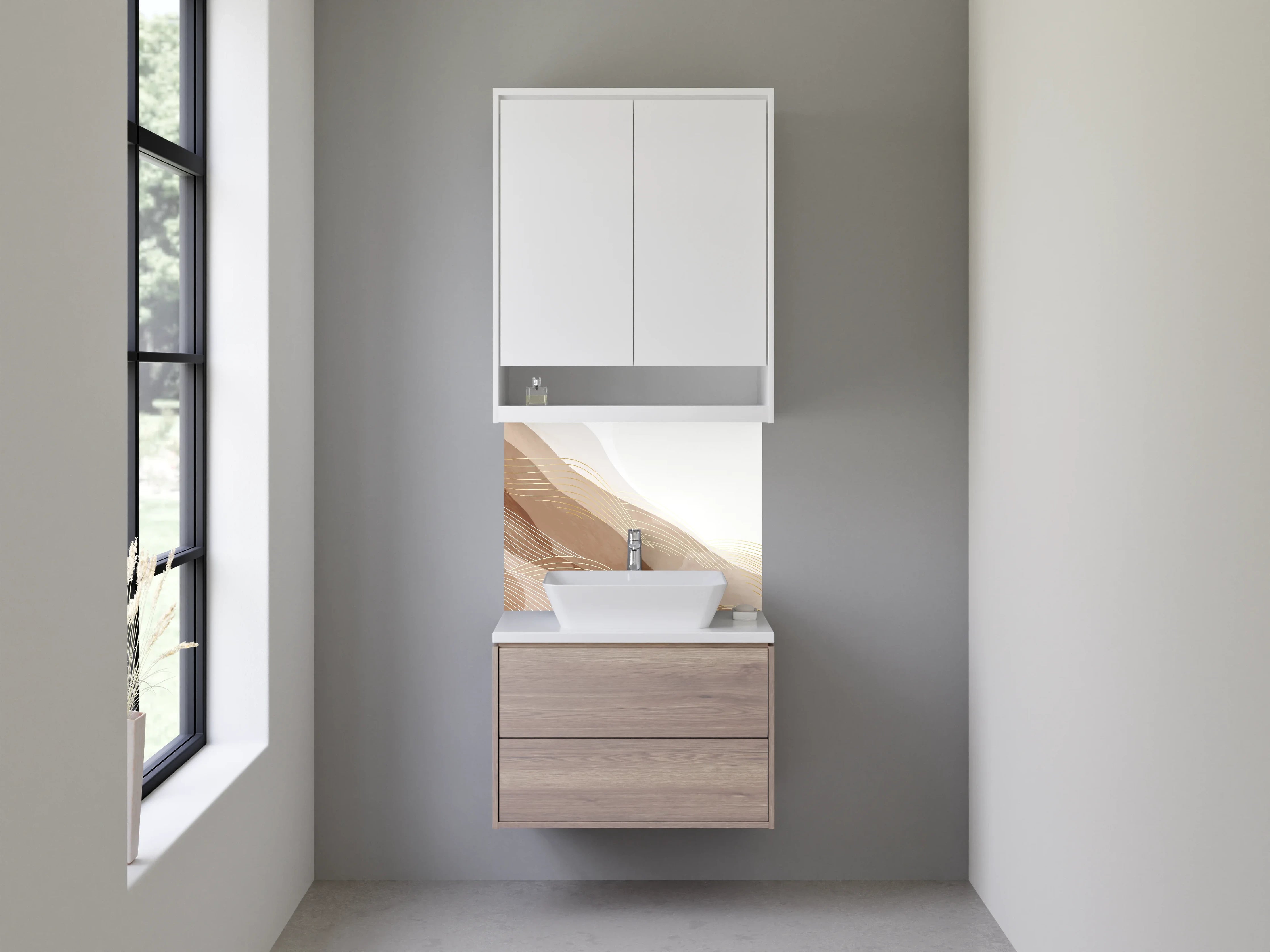 Waschbecken-Rückwand - Abstrakte Sandwellen Braun Beige