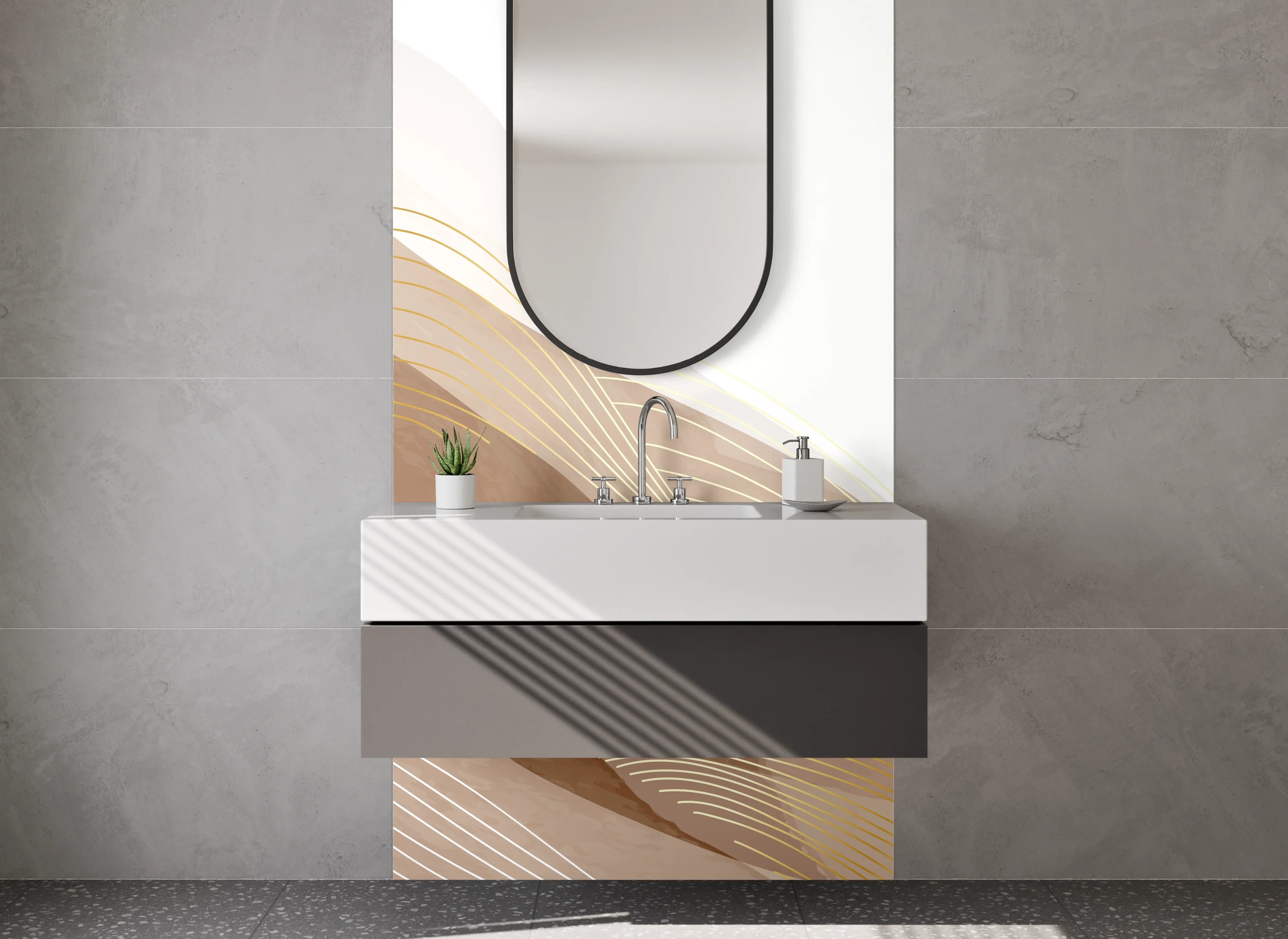 Waschbecken-Rückwand - Abstrakte Sandwellen Braun Beige