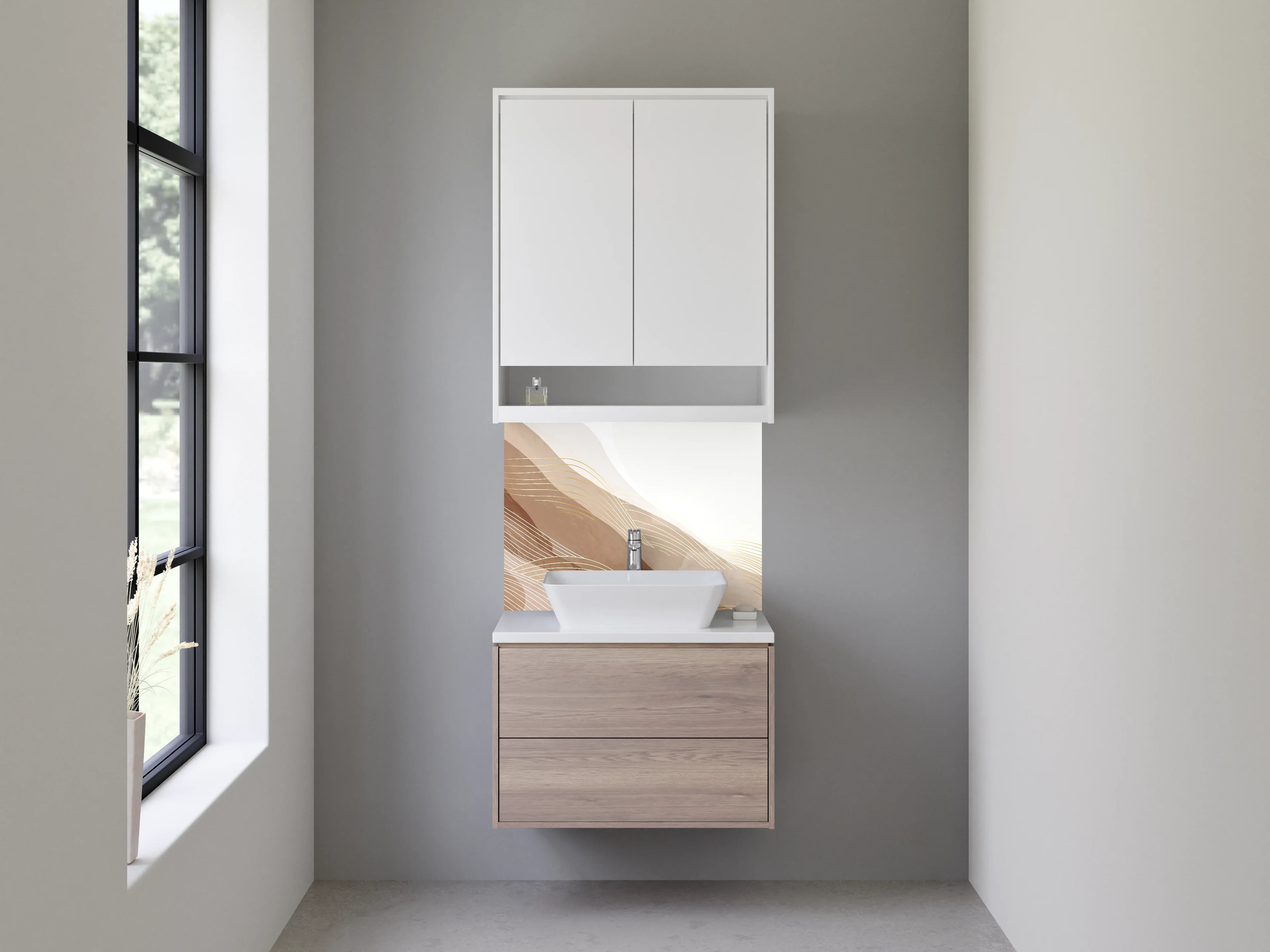 Waschbecken-Rückwand - Abstrakte Sandwellen in Beige und Braun