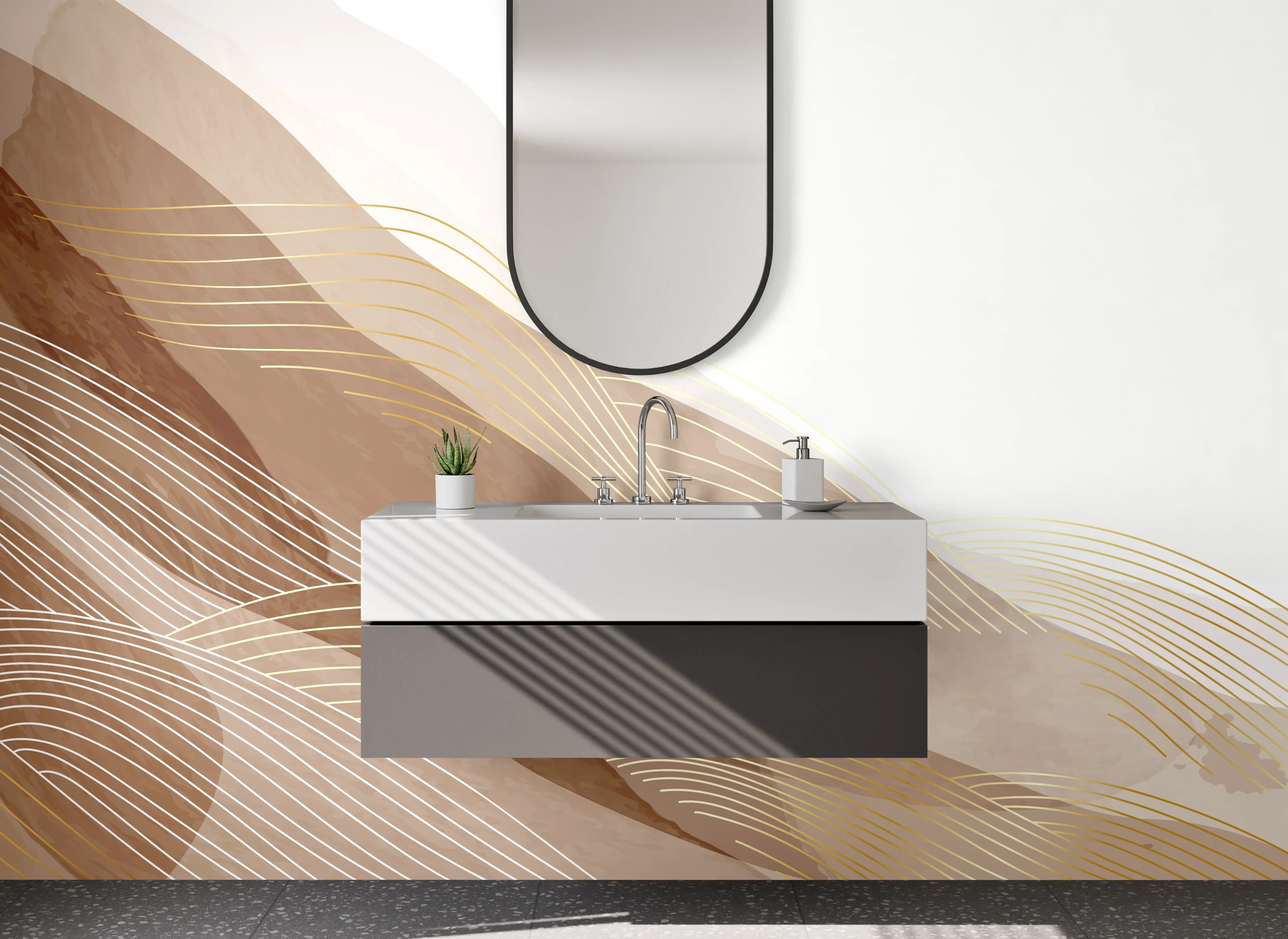Waschbecken-Rückwand - Abstrakte Sandwellen in Beige und Braun