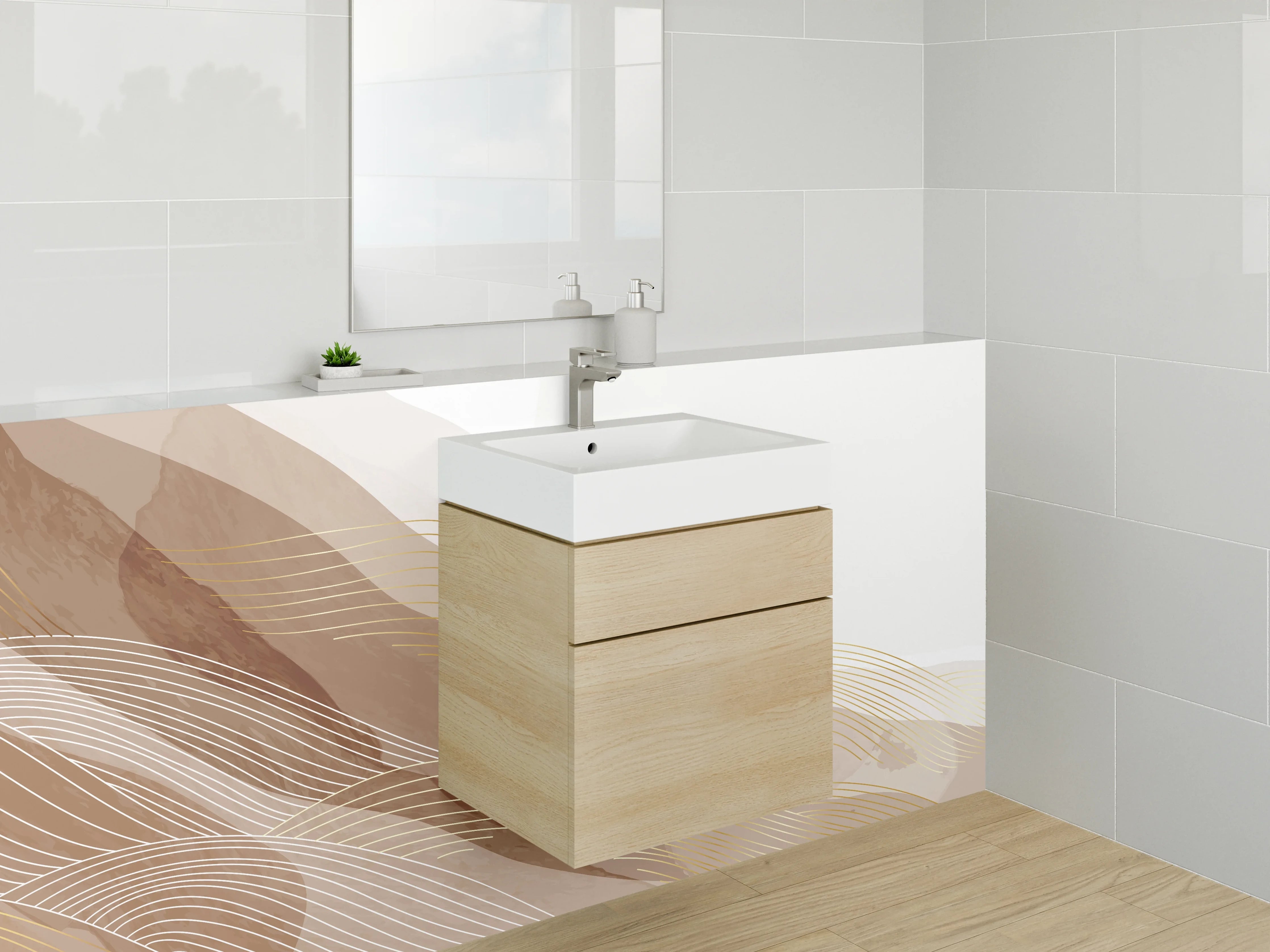 Waschbecken-Rückwand - Abstrakte Sandwellen in Beige und Braun