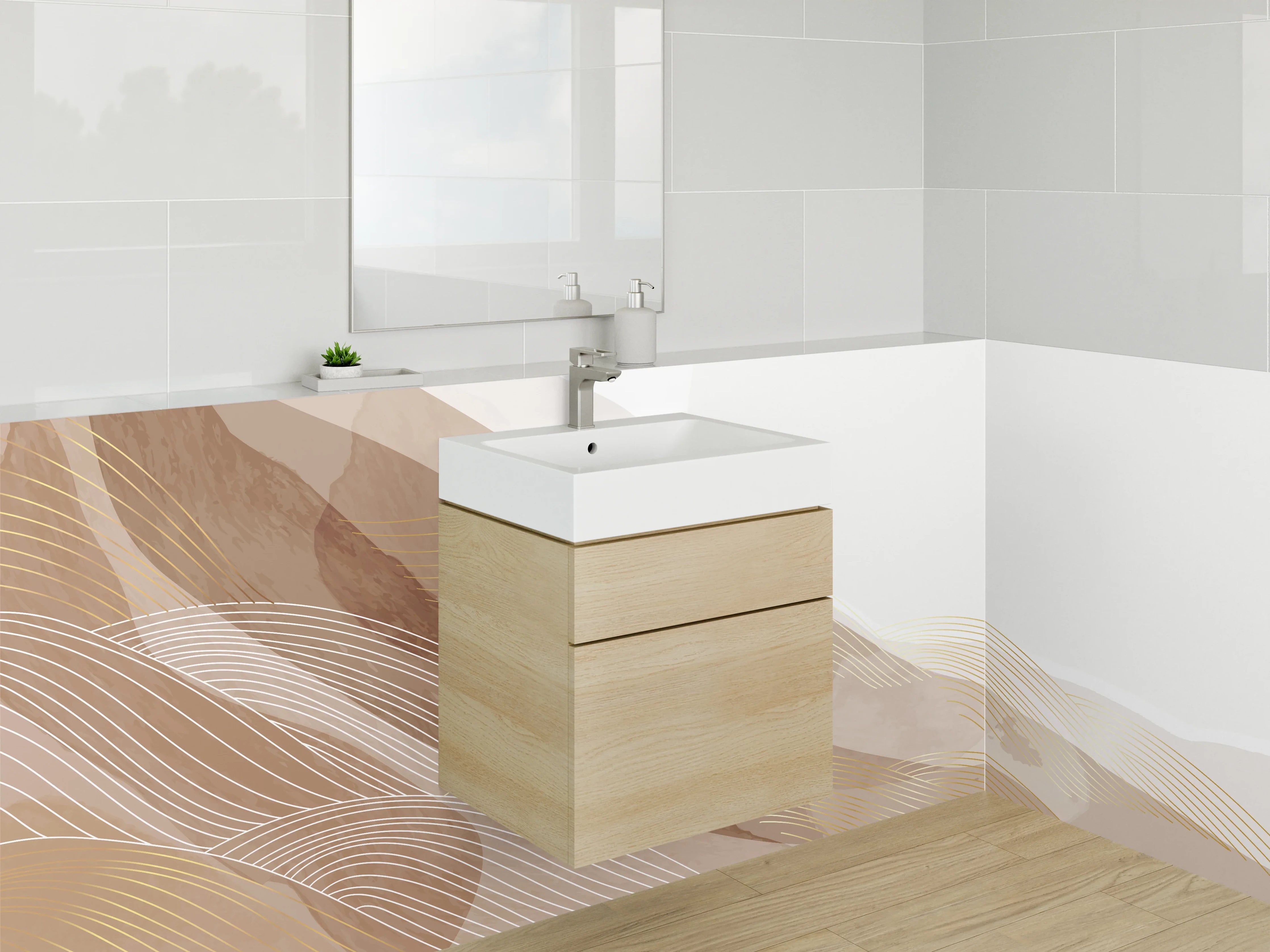 Waschbecken-Rückwand - Abstrakte Sandwellen in Beige und Braun