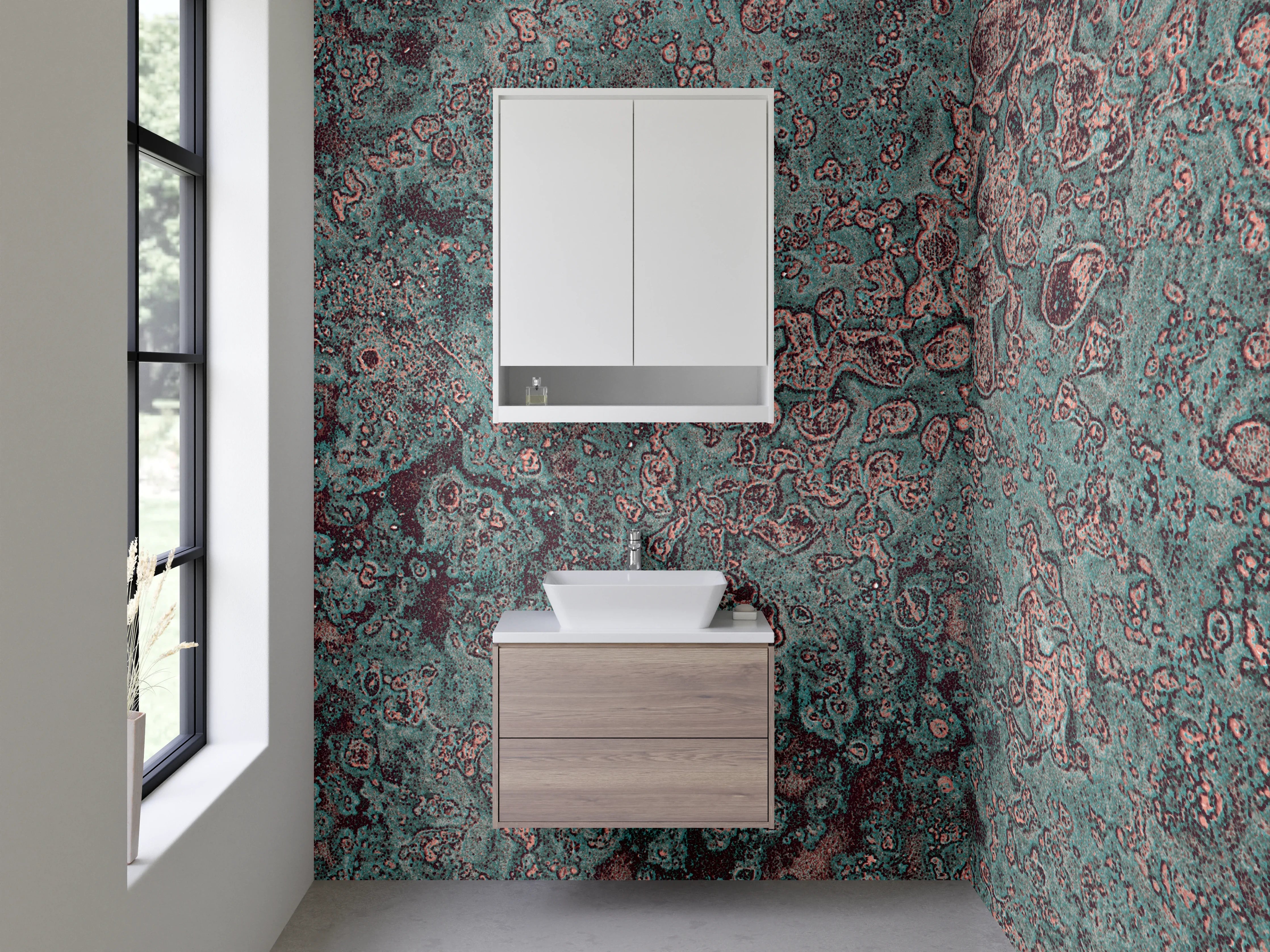 Waschbecken-Rückwand - Abstrakte Steinoptik Türkis Kupfer