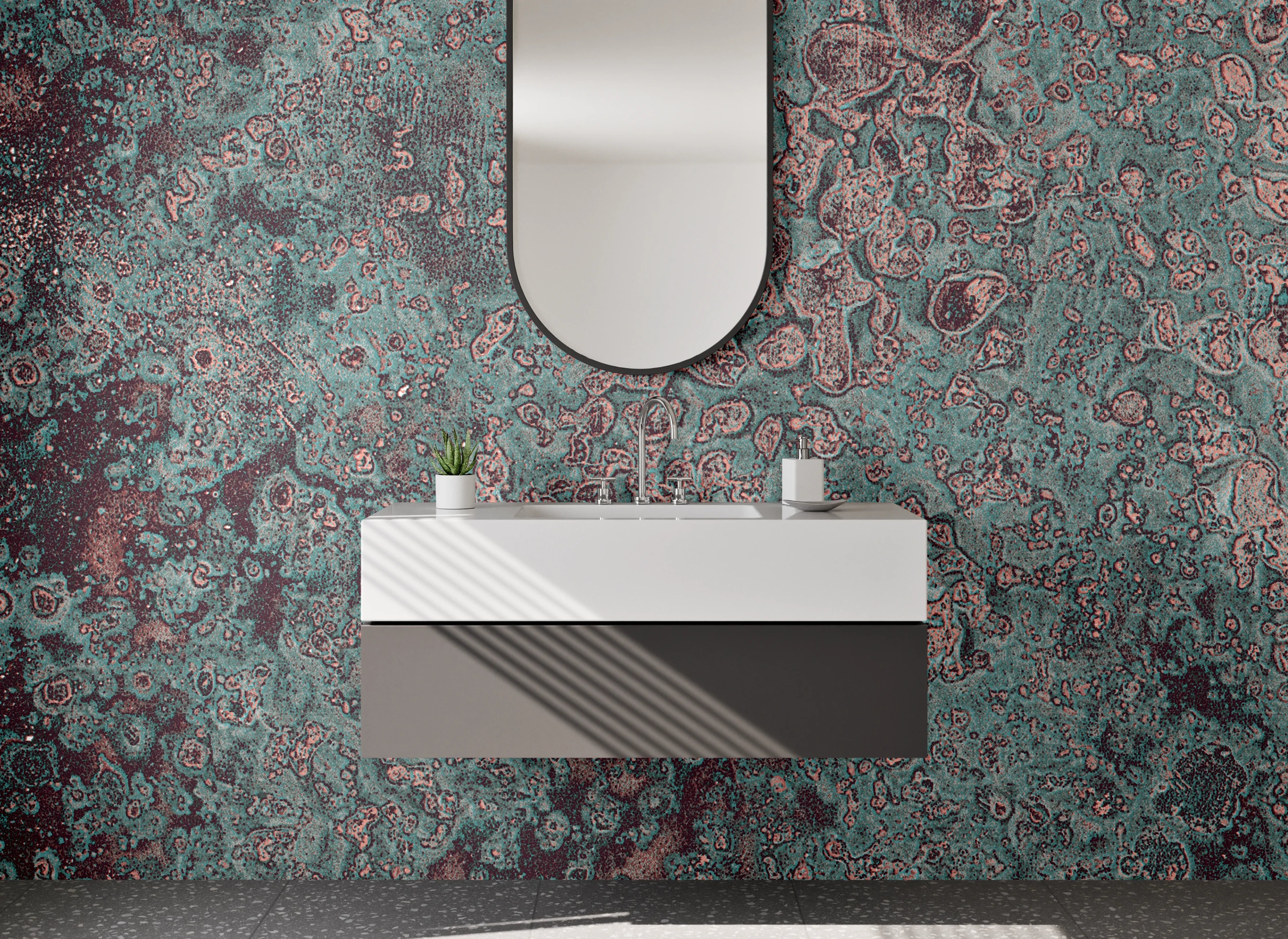 Waschbecken-Rückwand - Abstrakte Steinoptik Türkis Kupfer