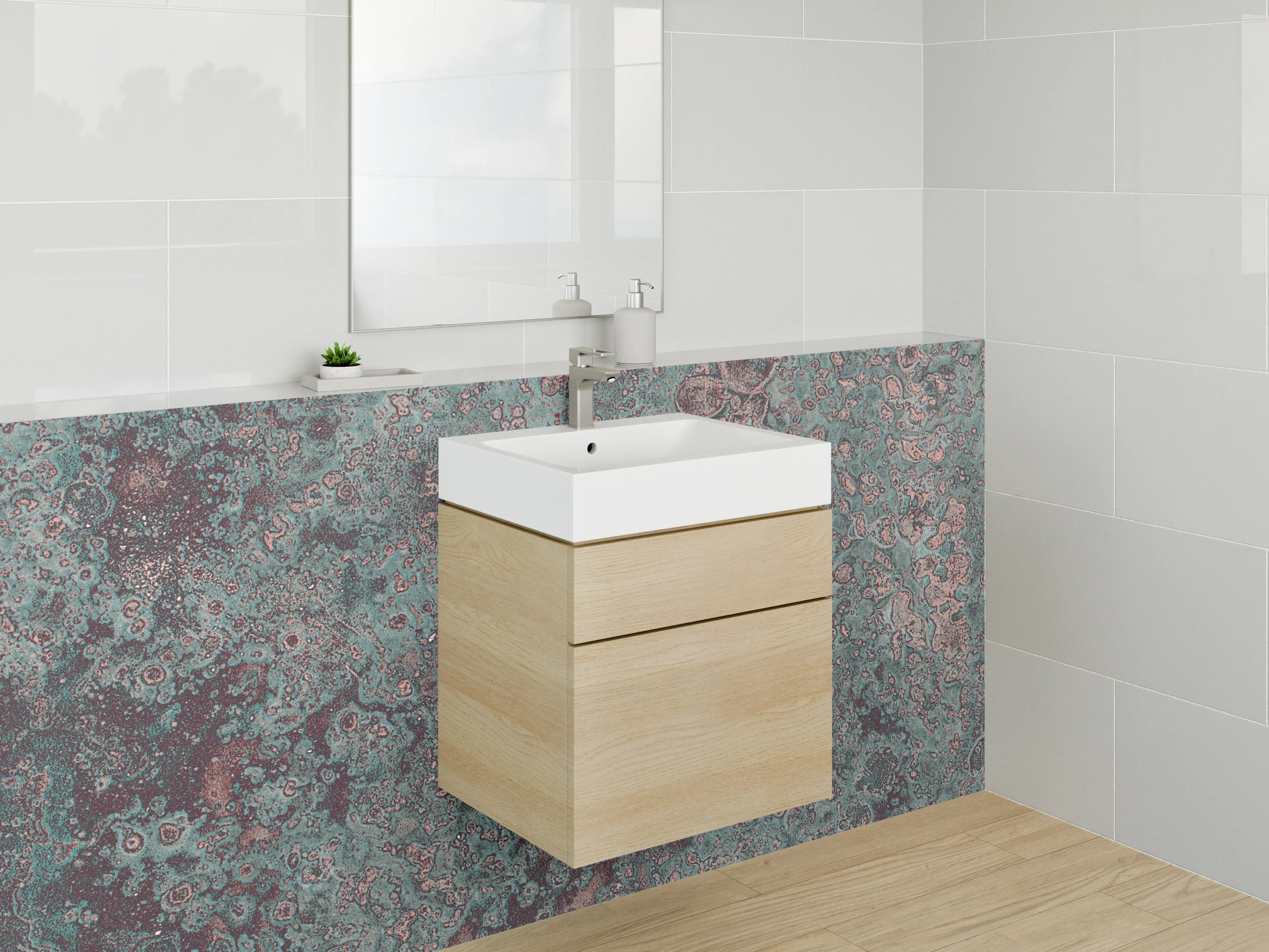 Waschbecken-Rückwand - Abstrakte Steinoptik Türkis Kupfer