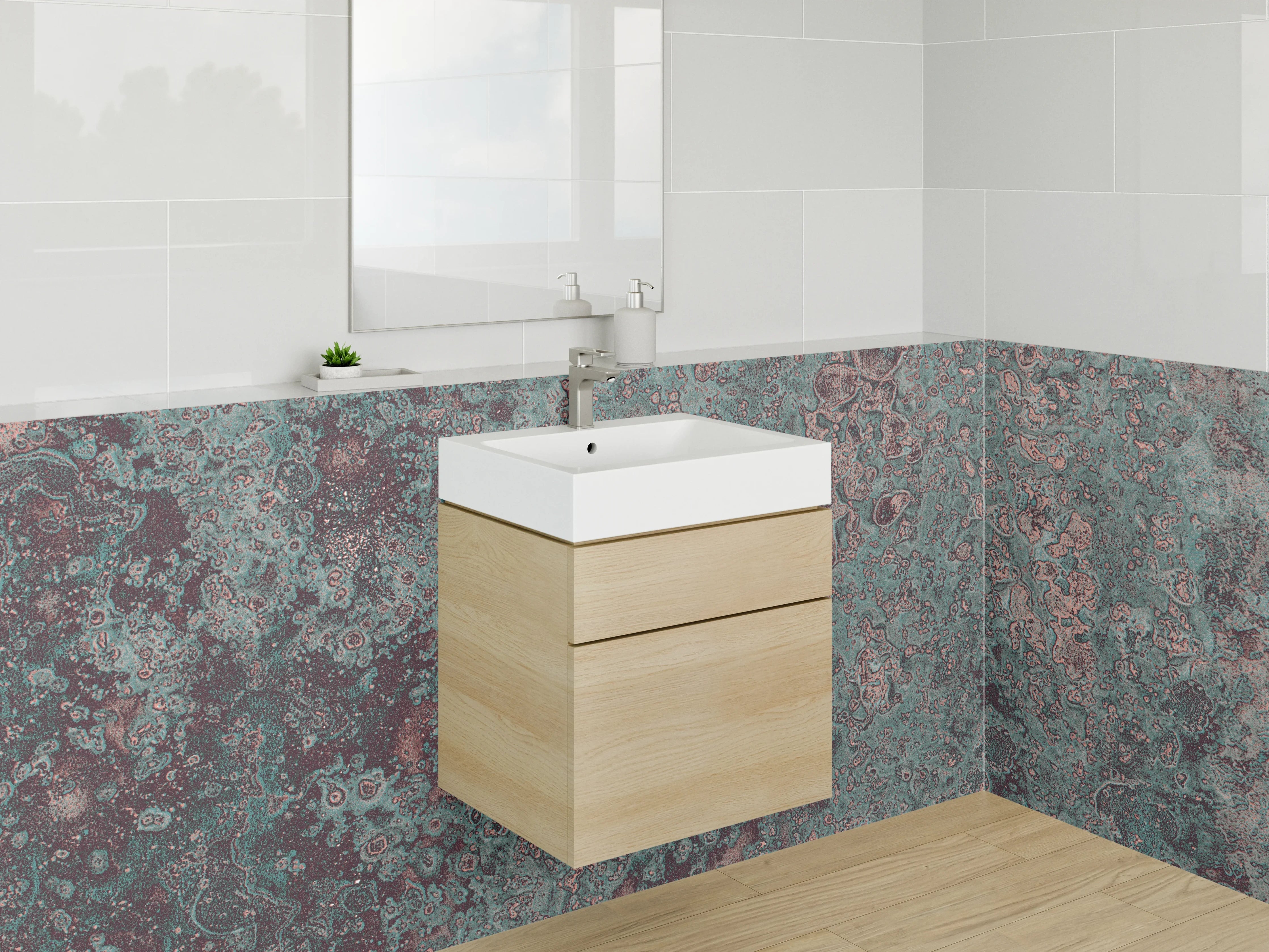 Waschbecken-Rückwand - Abstrakte Steinoptik Türkis Kupfer