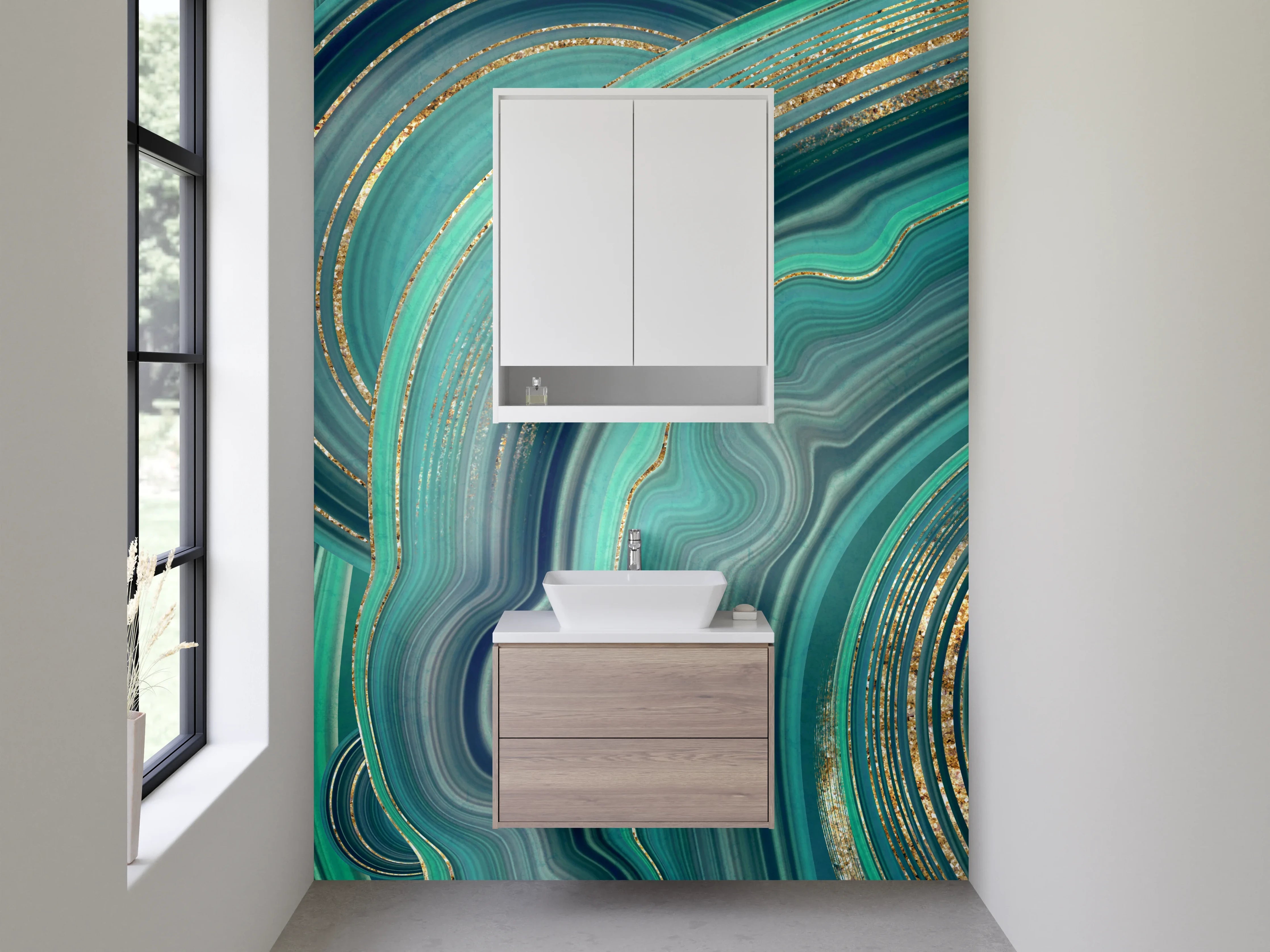 Waschbecken-Rückwand - Abstrakte Türkis-Gold Marmor-Optik