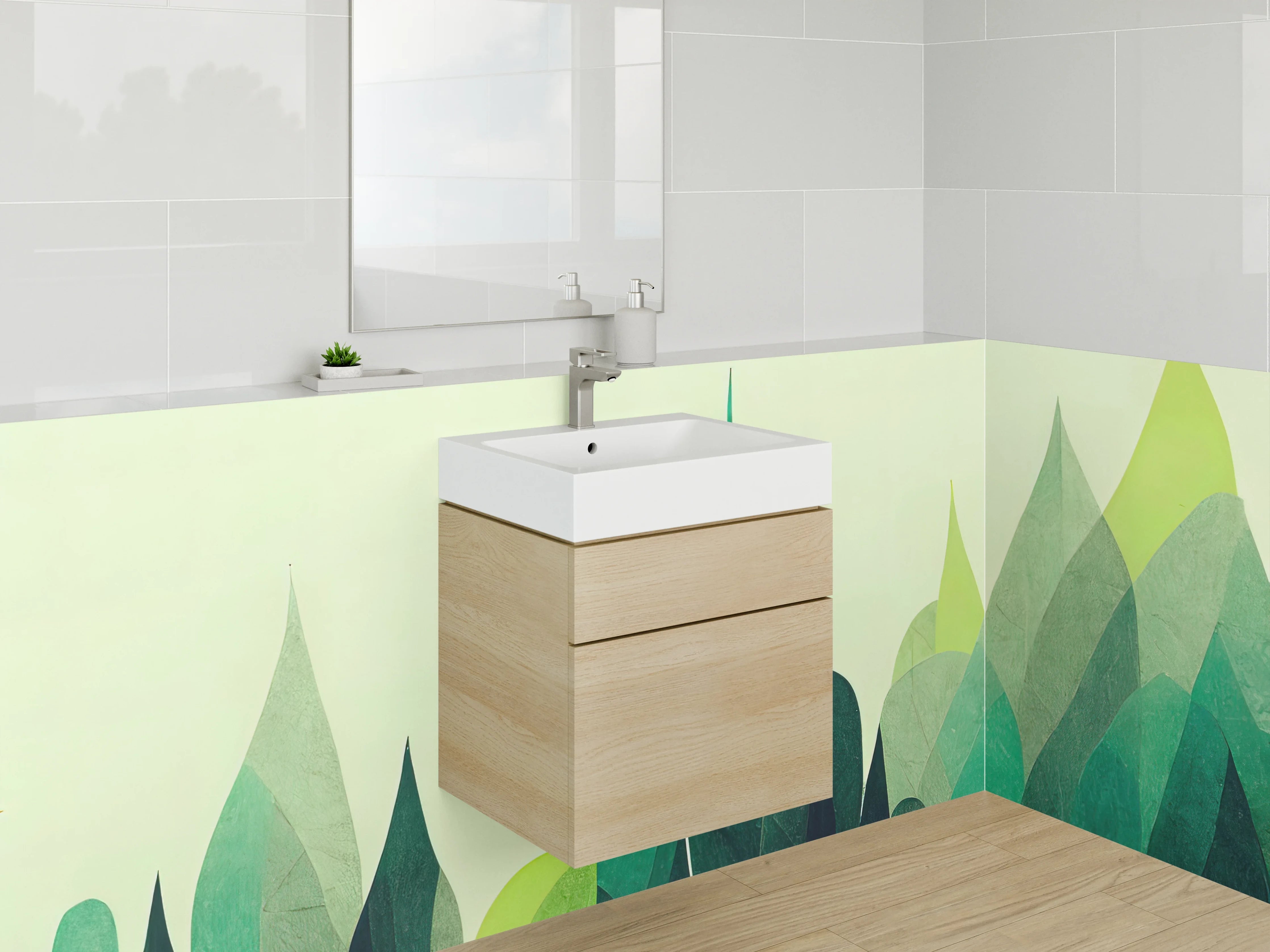 Waschbecken-Rückwand - Abstrakte Wald Landschaft Illustration