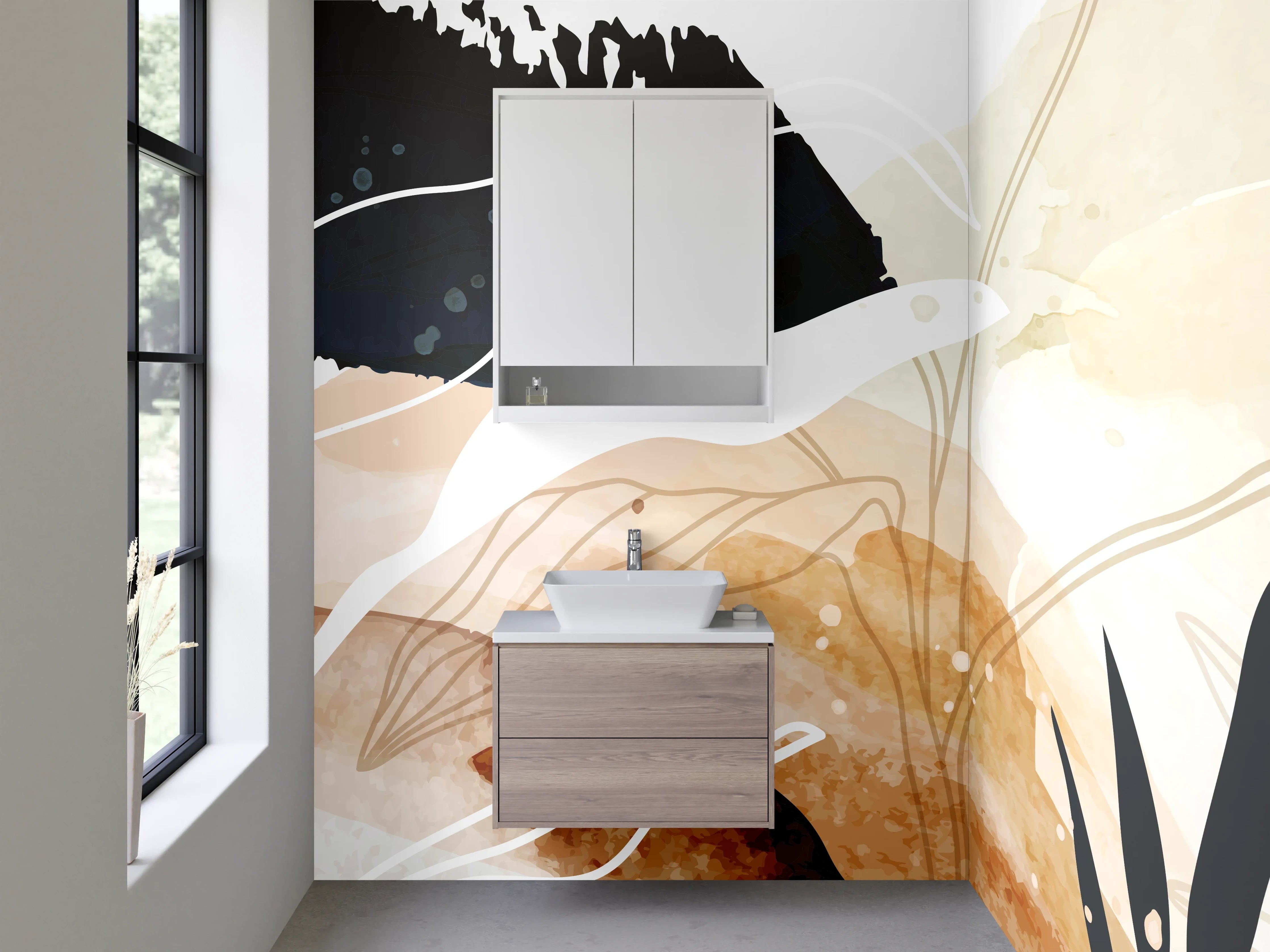 Waschbecken-Rückwand - Abstrakte Wasserfarben-Illustration in Erdtönen