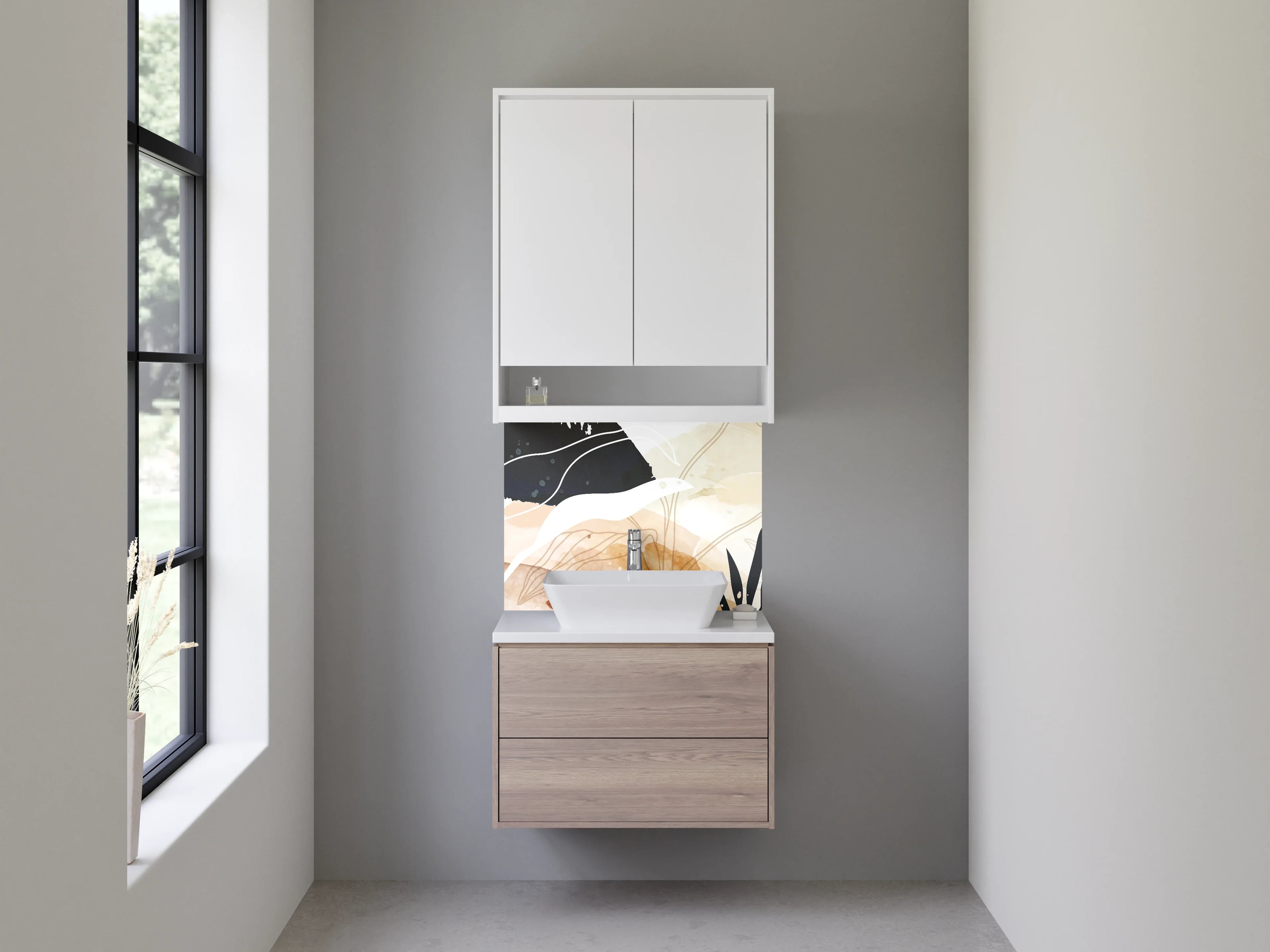 Waschbecken-Rückwand - Abstrakte Wasserfarben-Illustration in Erdtönen