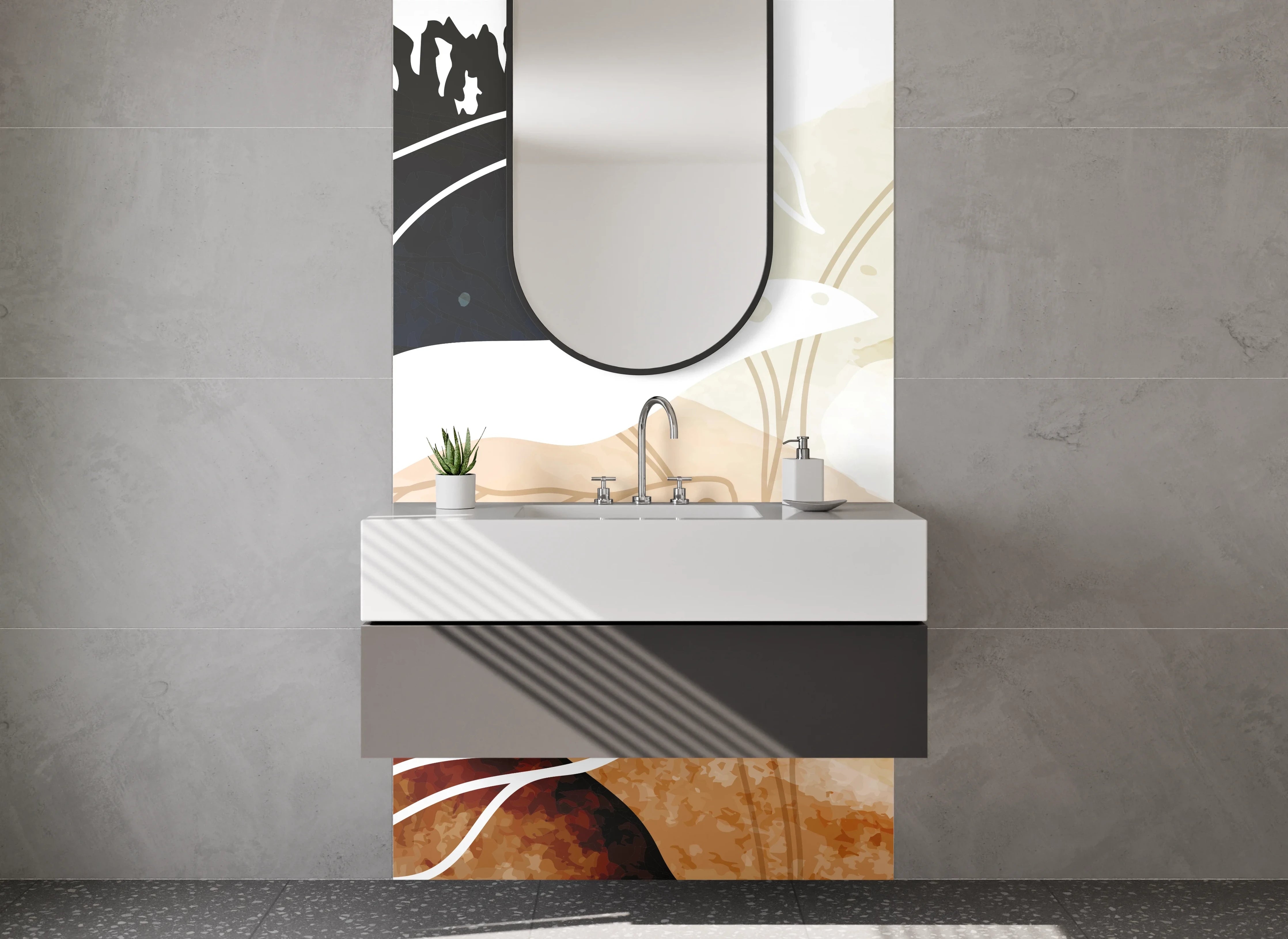 Waschbecken-Rückwand - Abstrakte Wasserfarben-Illustration in Erdtönen