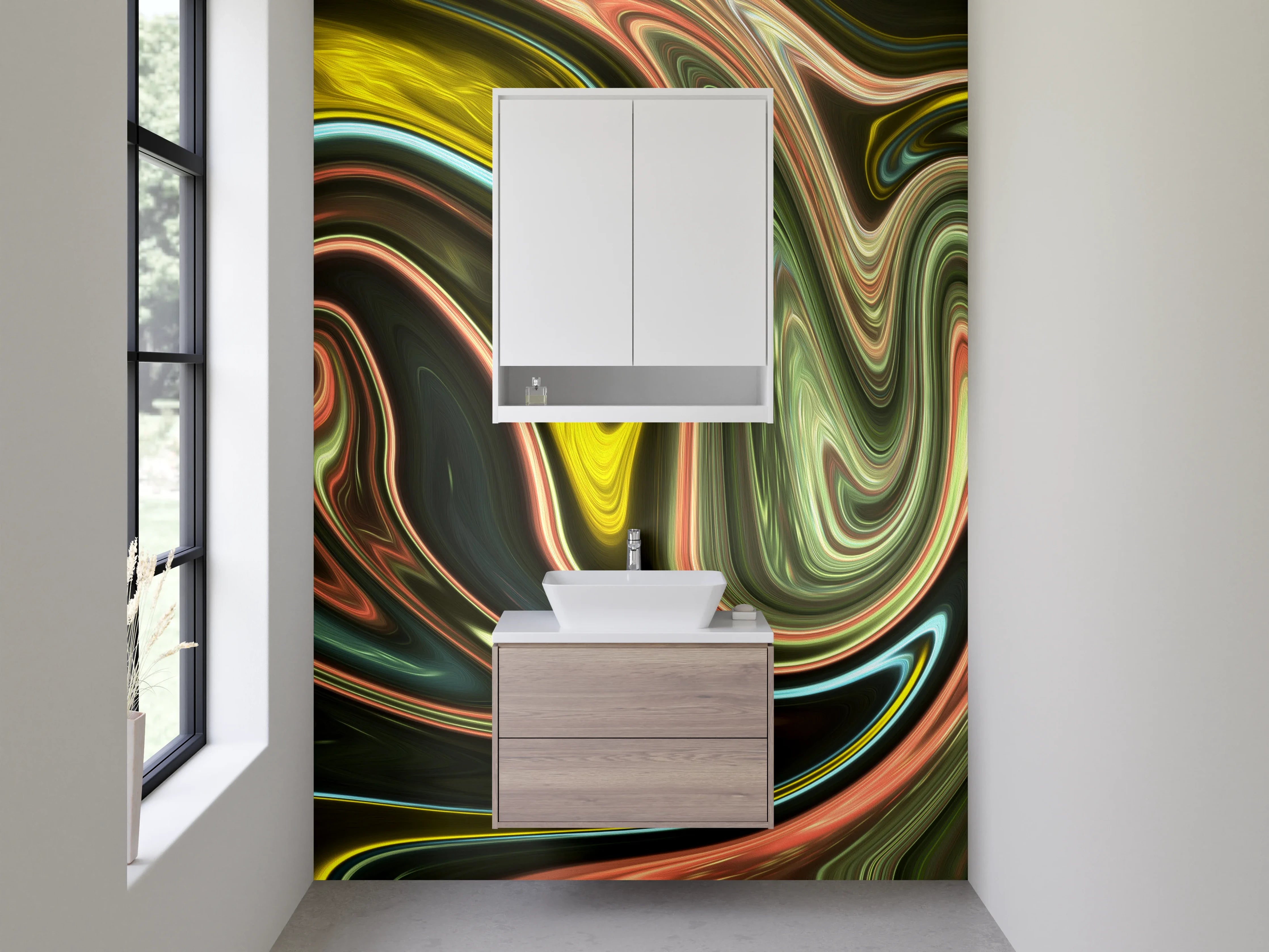 Waschbecken-Rückwand - Abstrakte Wellen Farbmix Kunst Design