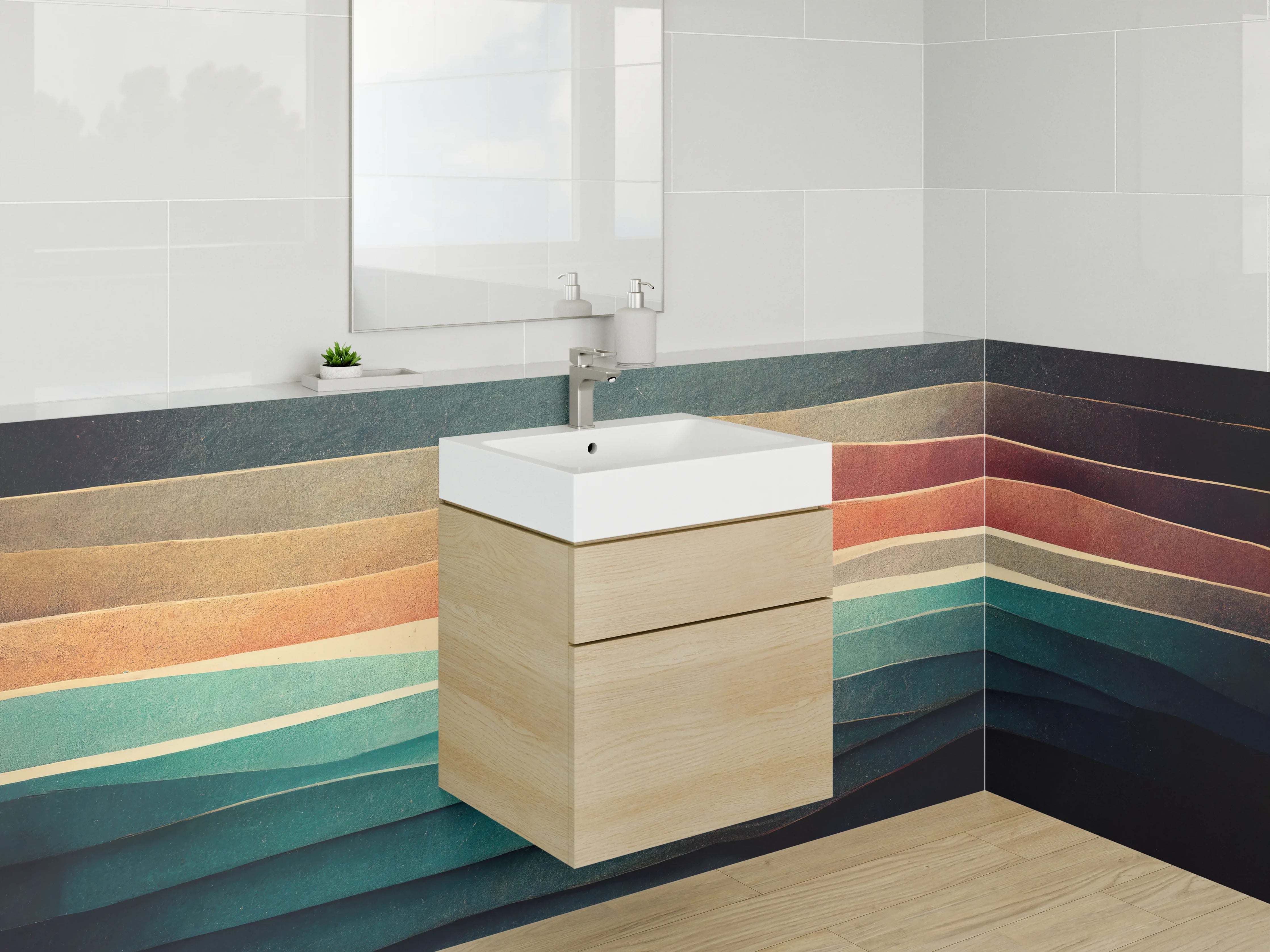 Waschbecken-Rückwand - Abstrakte Wellenfarben Kunst