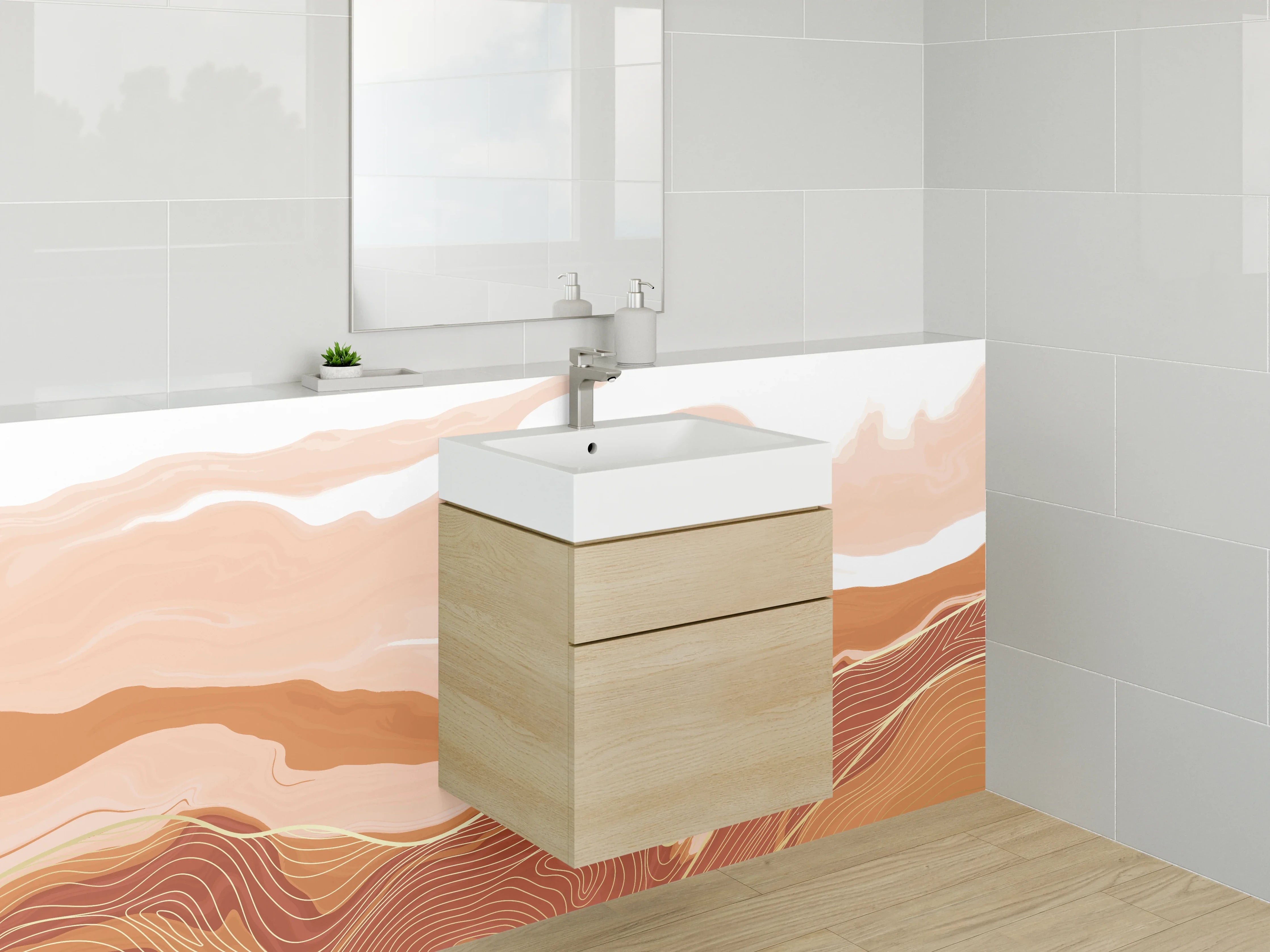 Waschbecken-Rückwand - Abstrakte Wüstenlandschaft Linienkunst