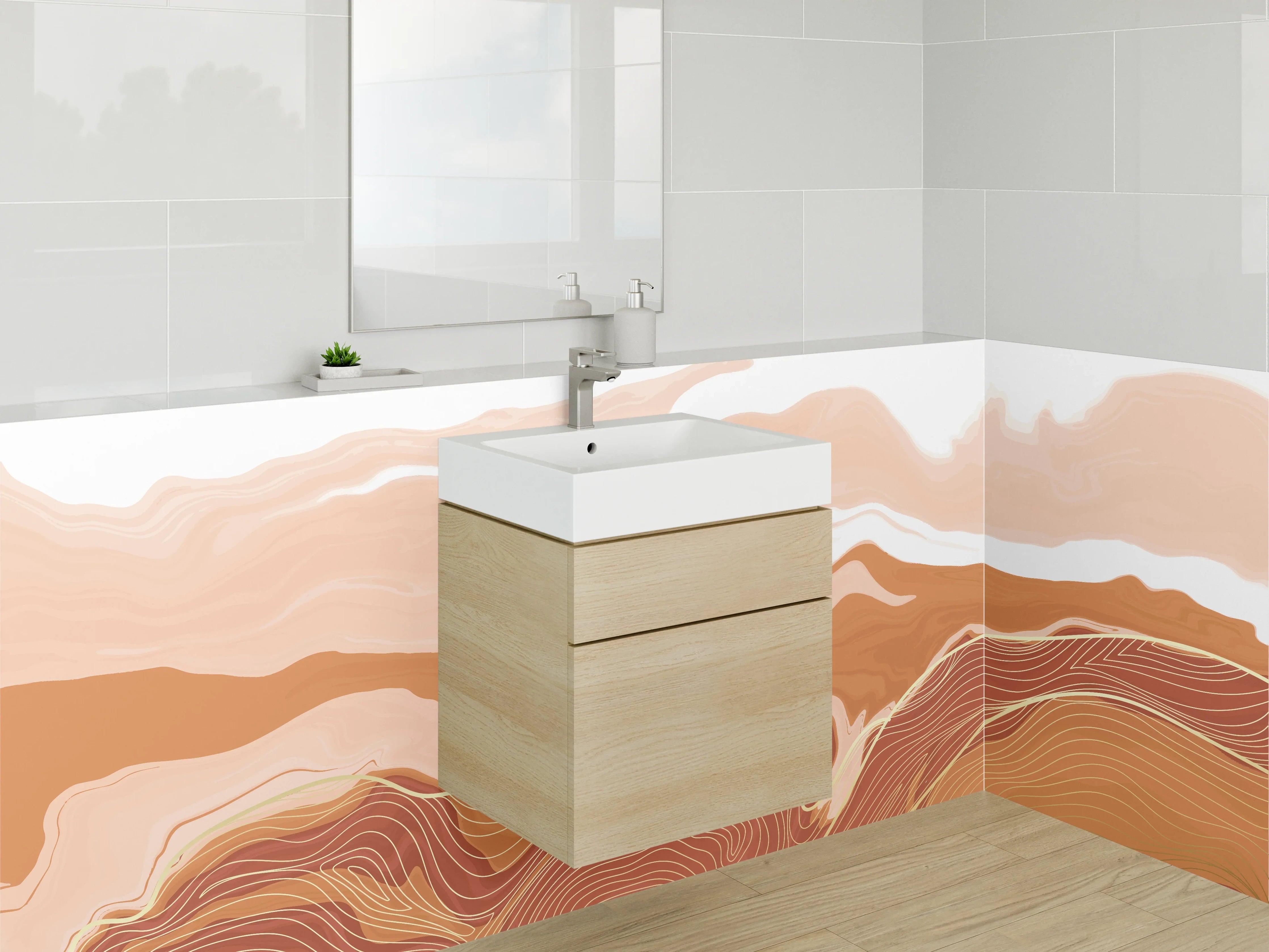 Waschbecken-Rückwand - Abstrakte Wüstenlandschaft Linienkunst
