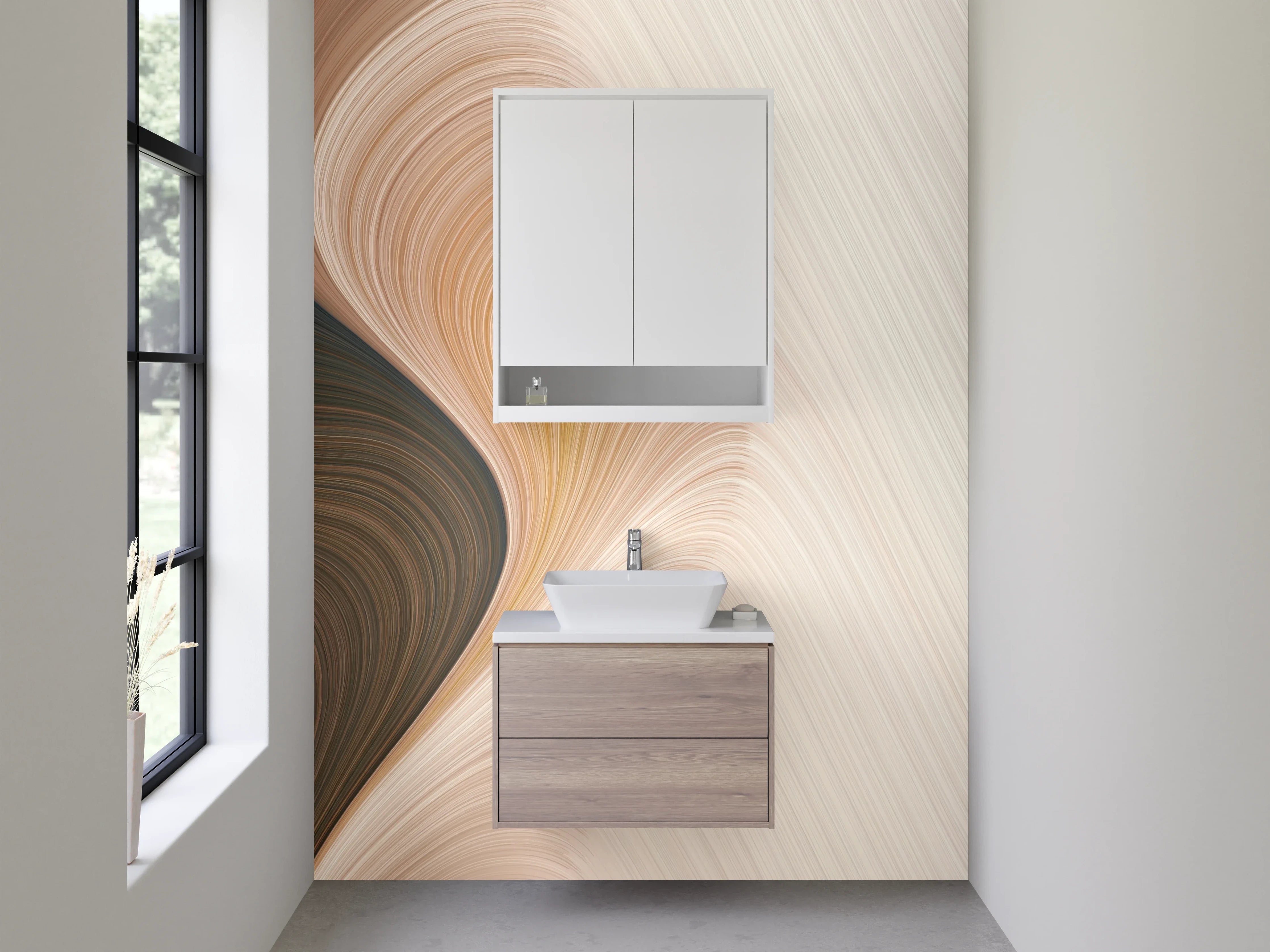 Waschbecken-Rückwand - Abstrakte beige-weiße Marmorstruktur