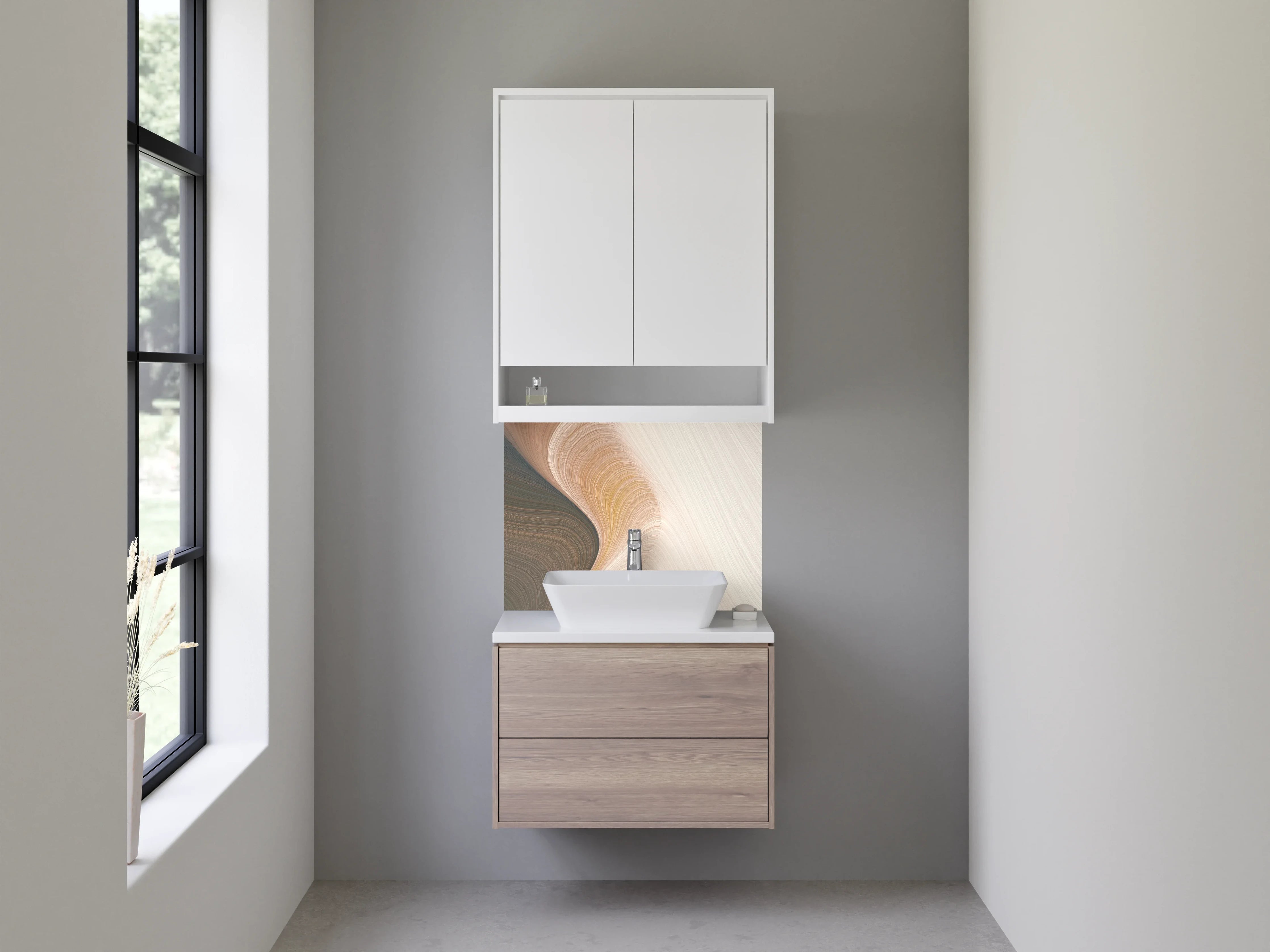 Waschbecken-Rückwand - Abstrakte beige-weiße Marmorstruktur