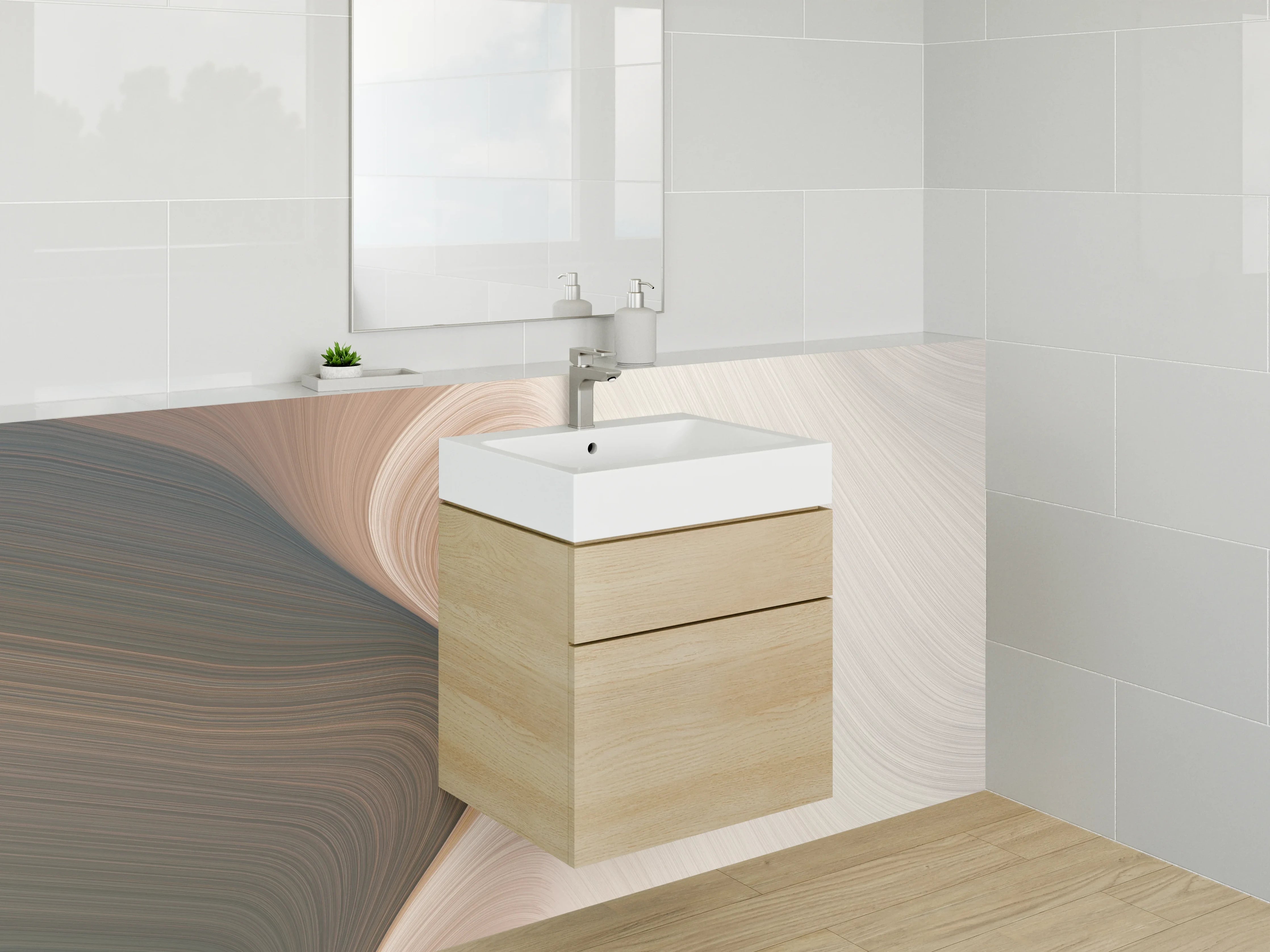 Waschbecken-Rückwand - Abstrakte beige-weiße Marmorstruktur