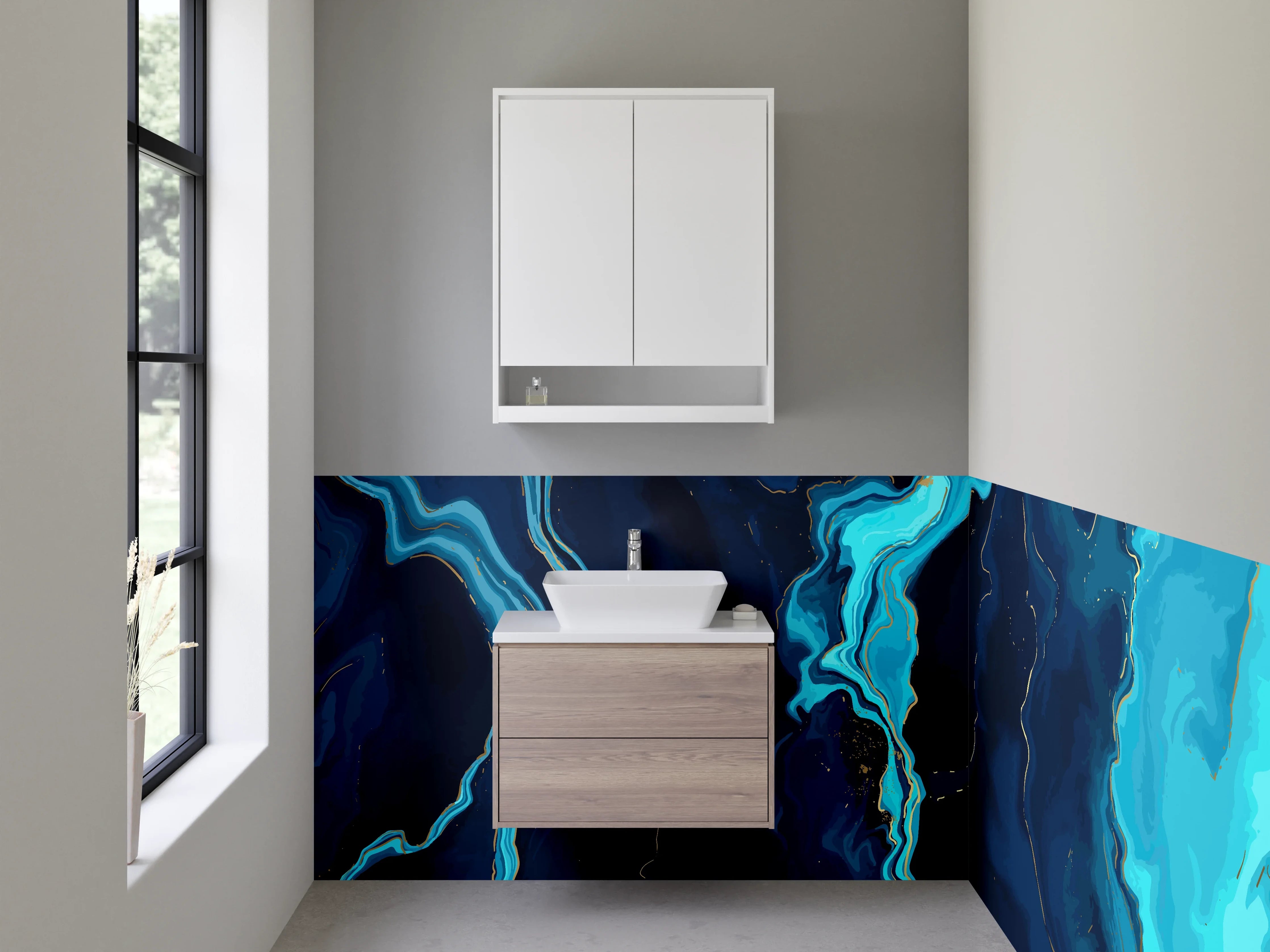 Waschbecken-Rückwand - Abstrakte blaue Flussmarmor Optik
