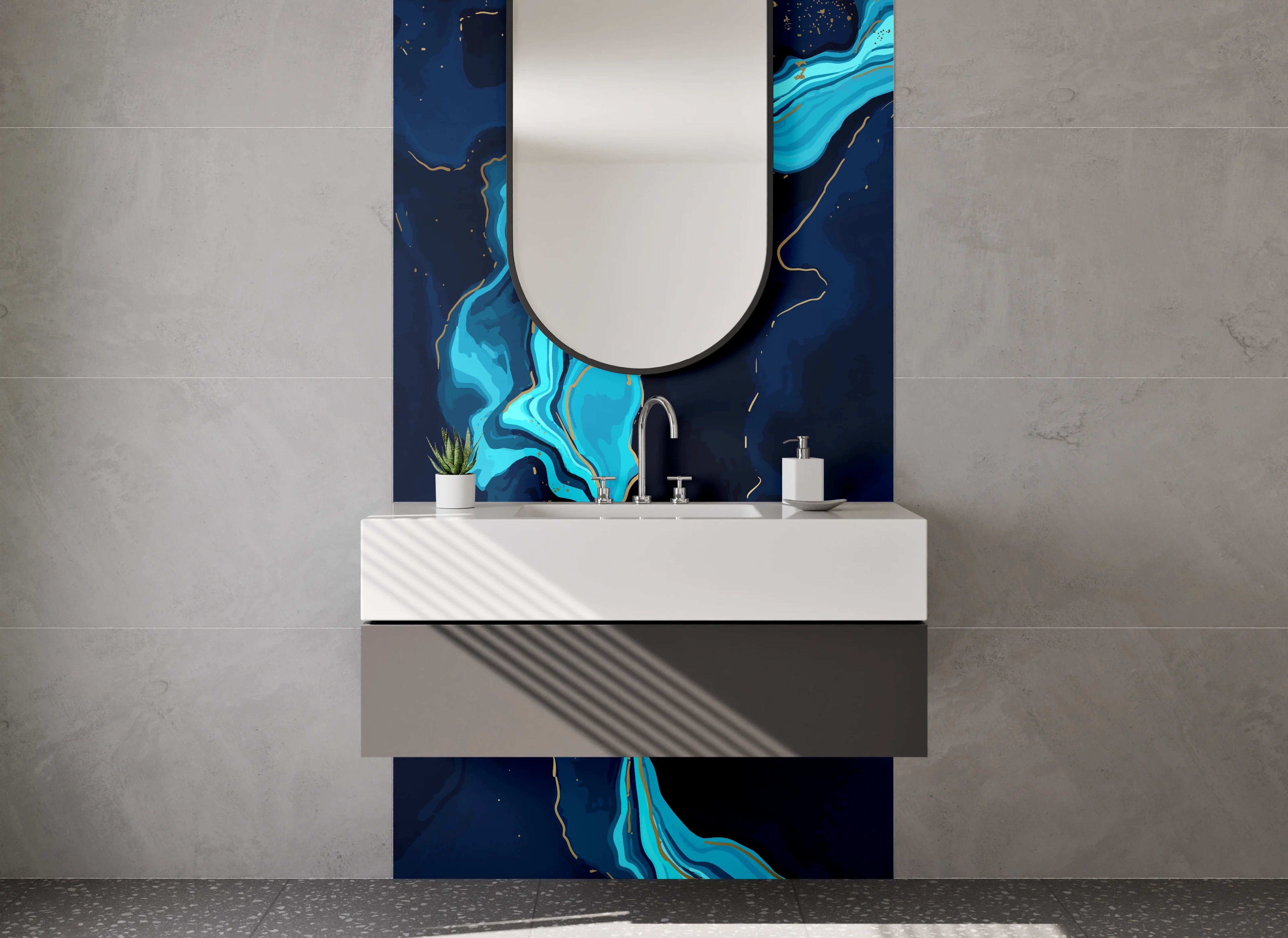 Waschbecken-Rückwand - Abstrakte blaue Flussmarmor Optik