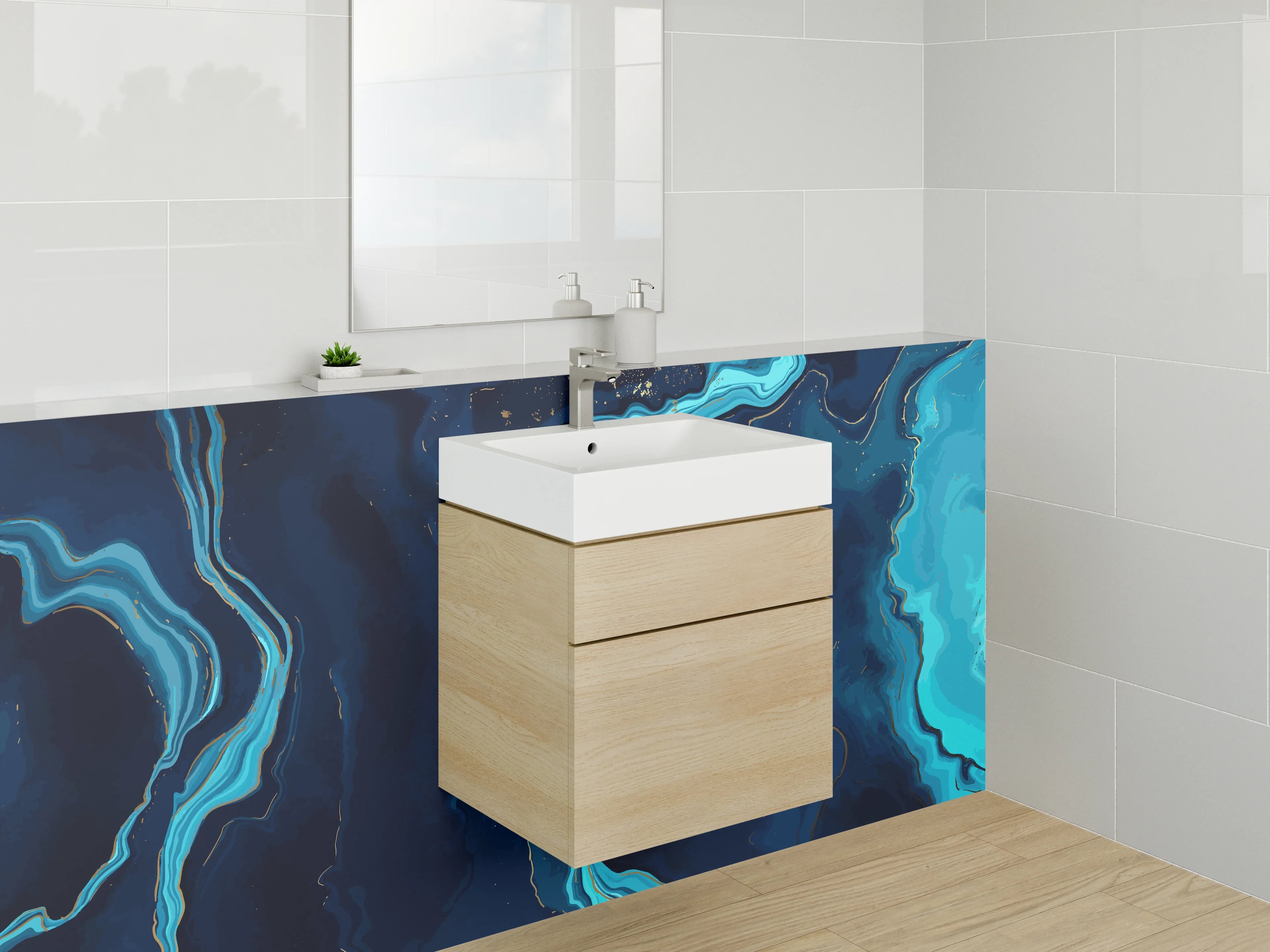 Waschbecken-Rückwand - Abstrakte blaue Flussmarmor Optik