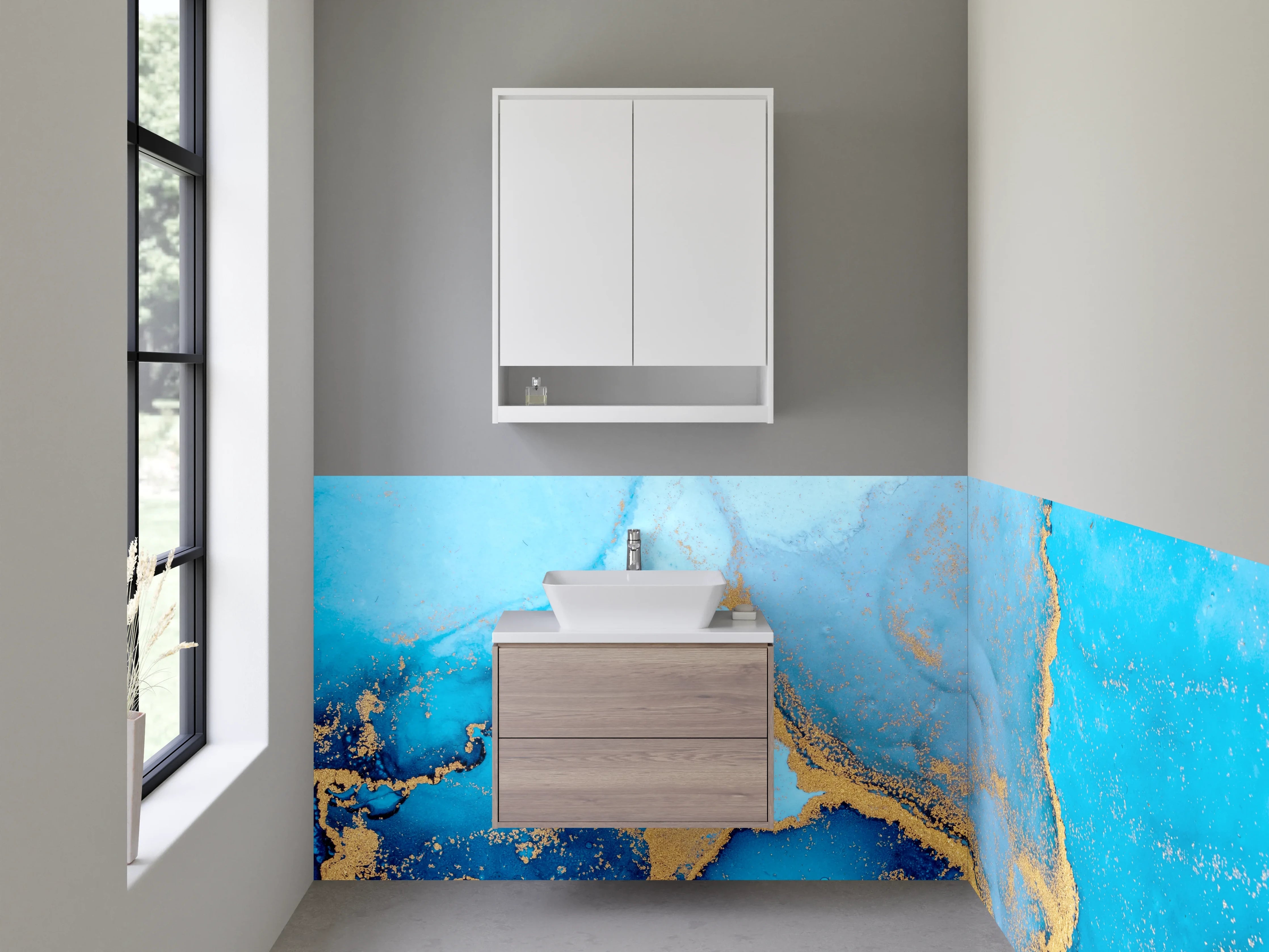 Waschbecken-Rückwand - Abstrakte blaue Marmor-Gold Optik