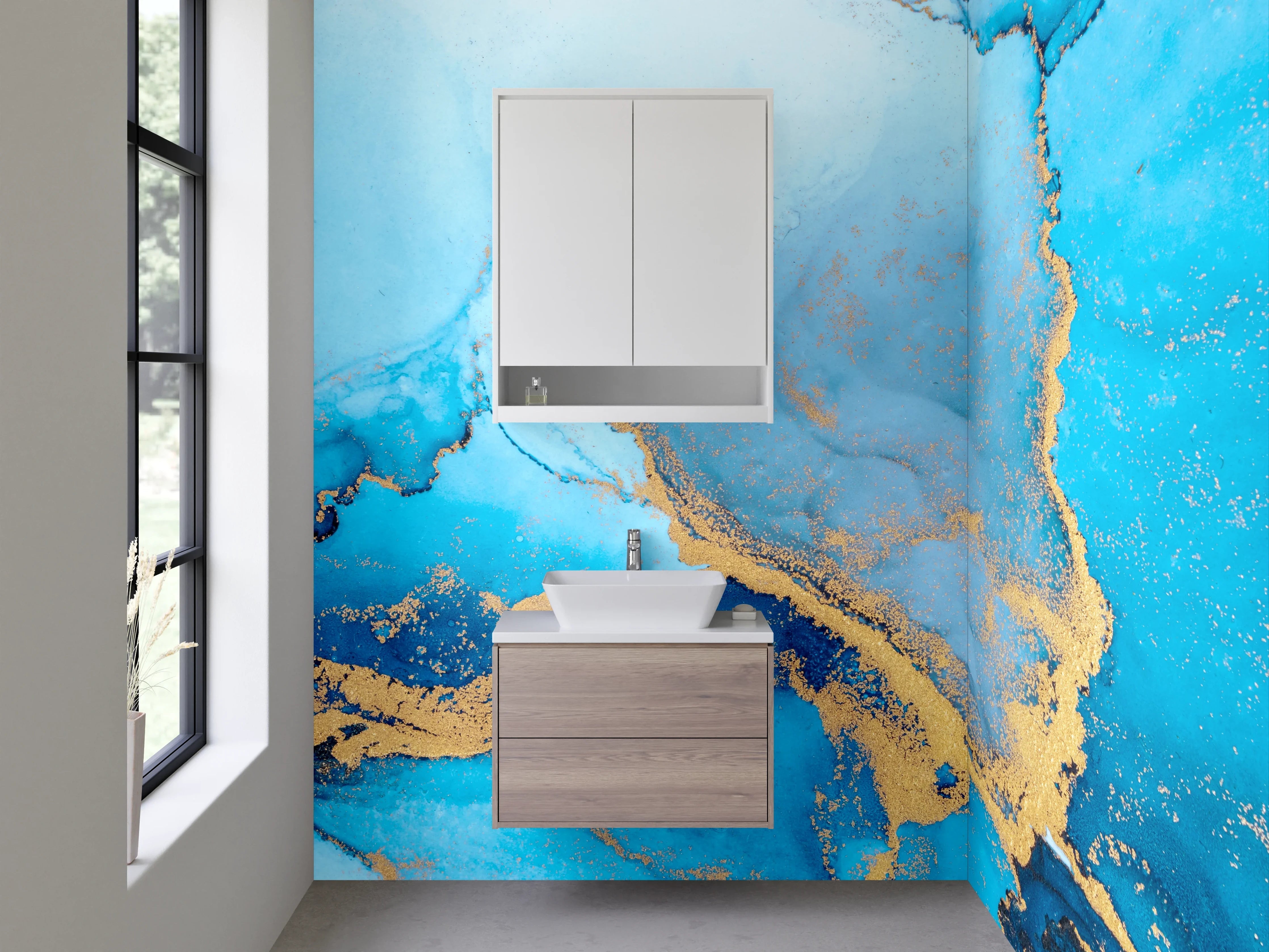 Waschbecken-Rückwand - Abstrakte blaue Marmor-Gold Optik