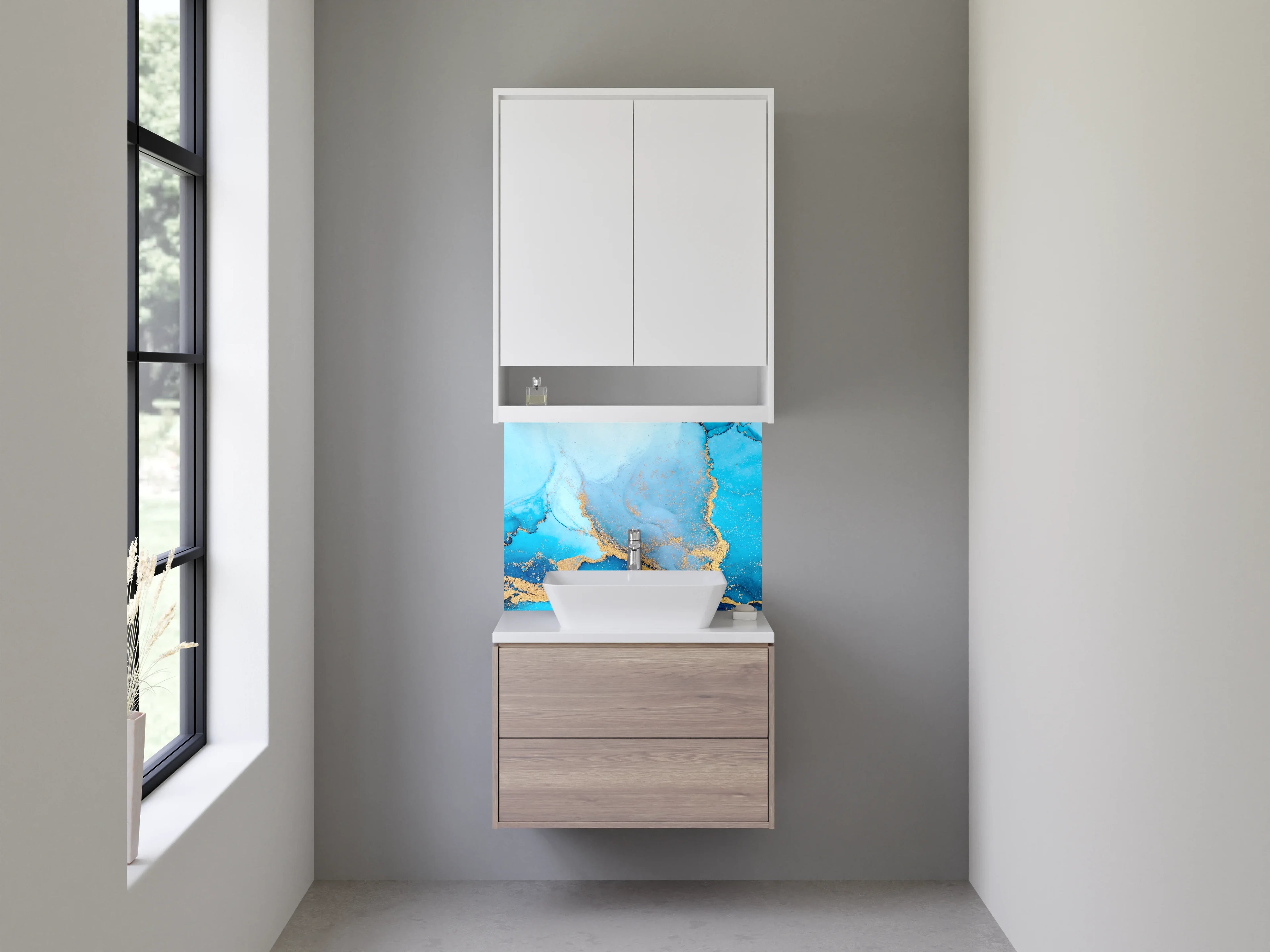 Waschbecken-Rückwand - Abstrakte blaue Marmor-Gold Optik