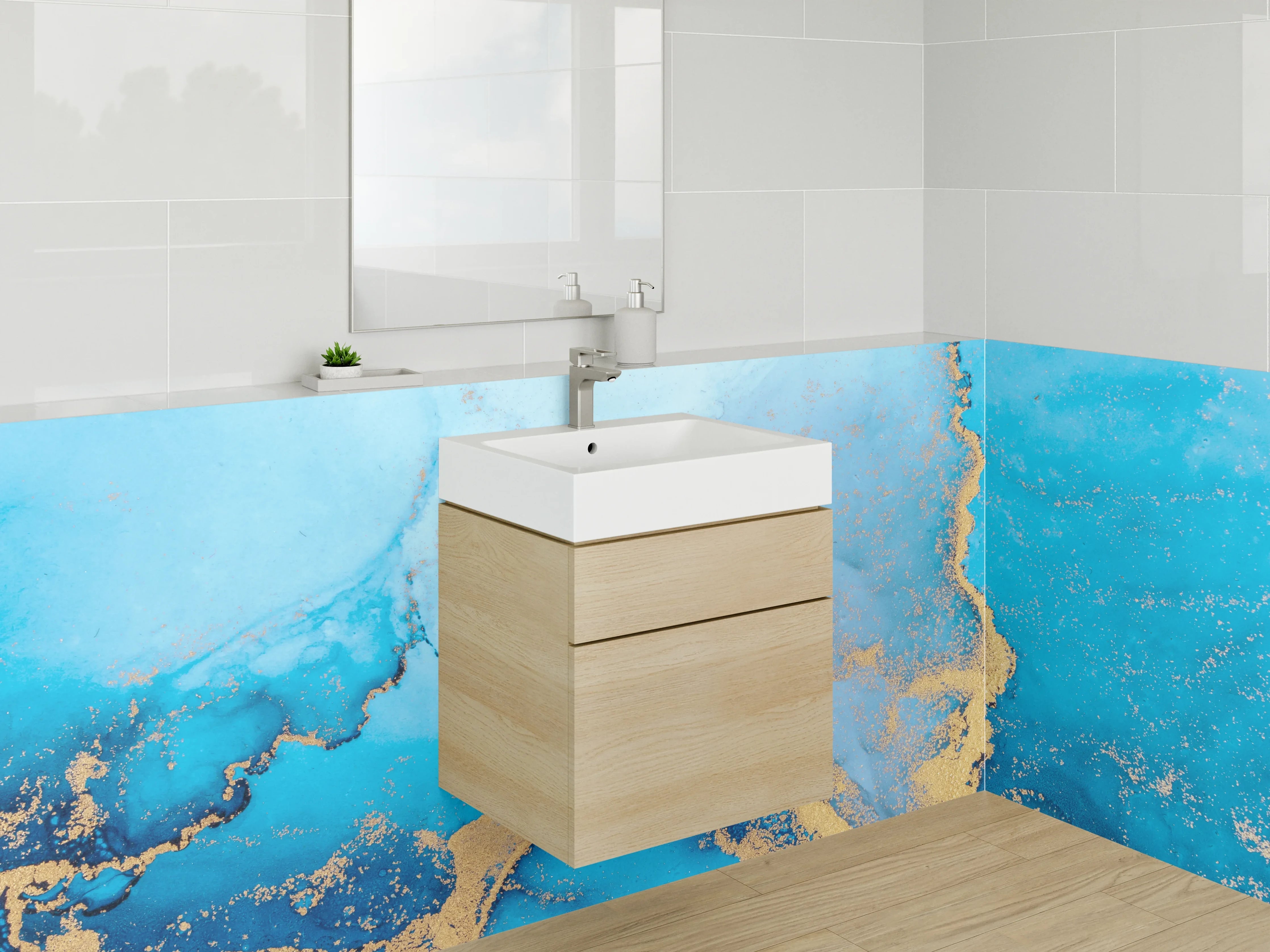 Waschbecken-Rückwand - Abstrakte blaue Marmor-Gold Optik