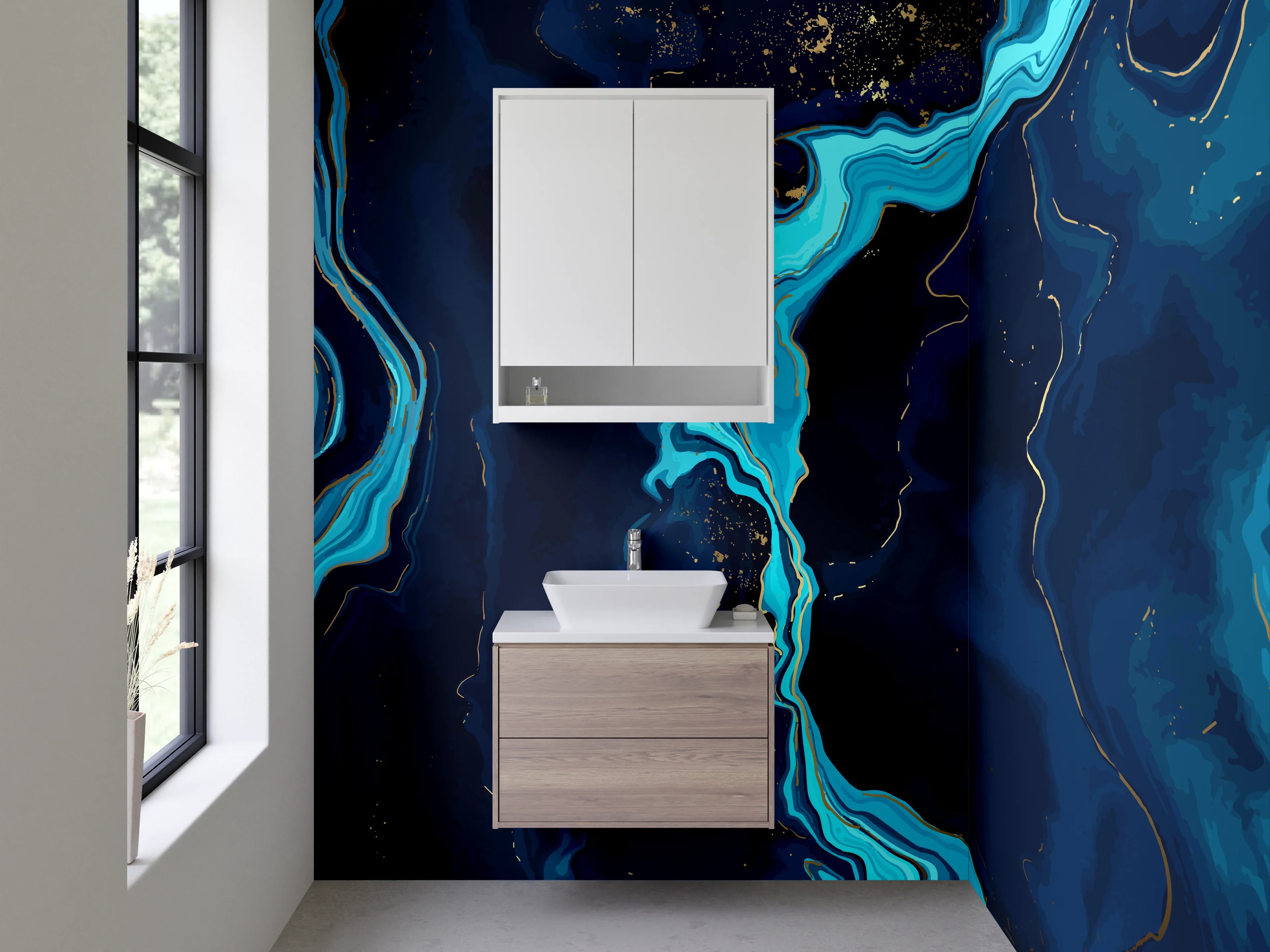 Waschbecken-Rückwand - Abstrakte blaue Marmor-Optik Kunst