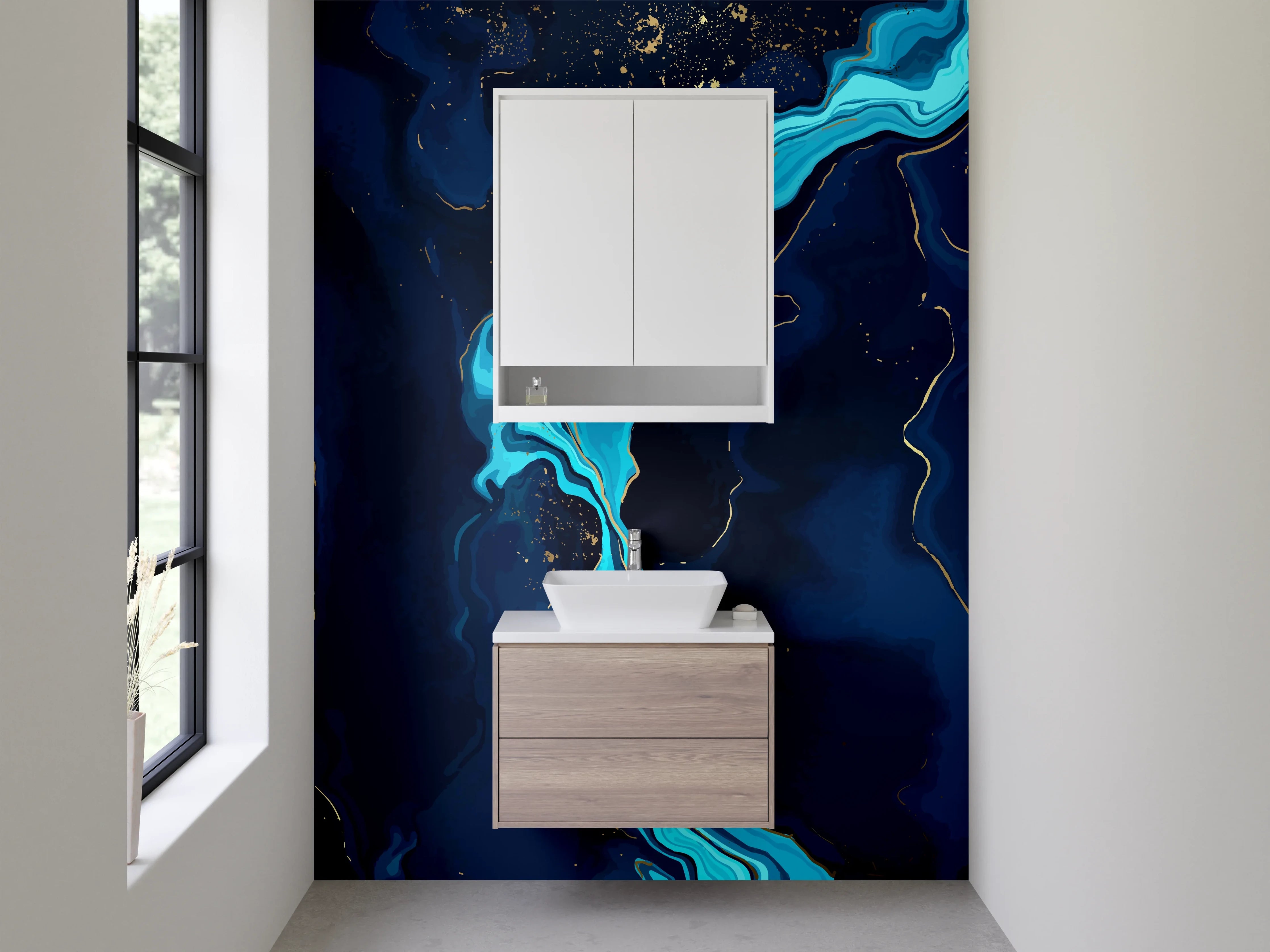 Waschbecken-Rückwand - Abstrakte blaue Marmoroptik
