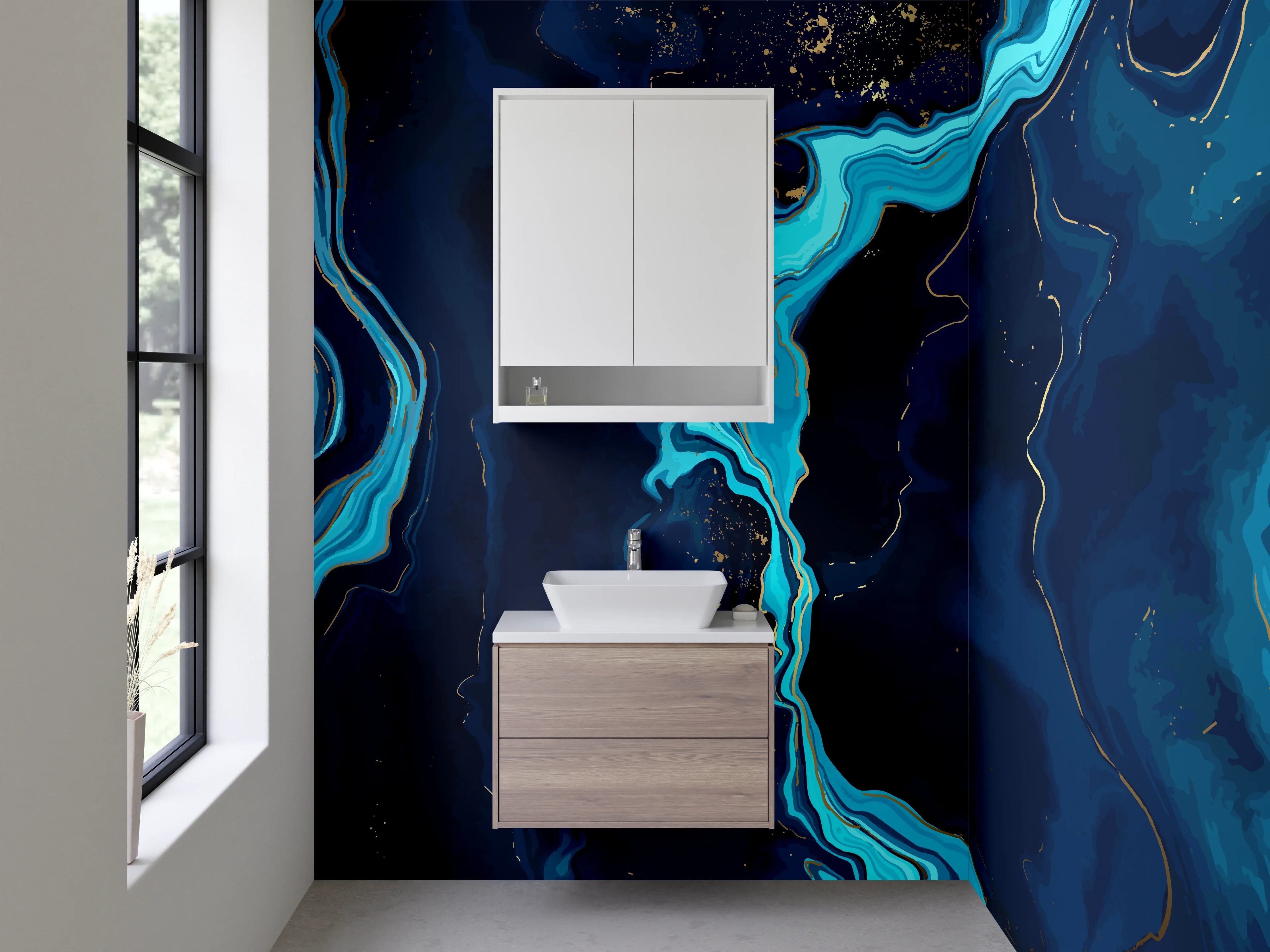 Waschbecken-Rückwand - Abstrakte blaue Marmoroptik