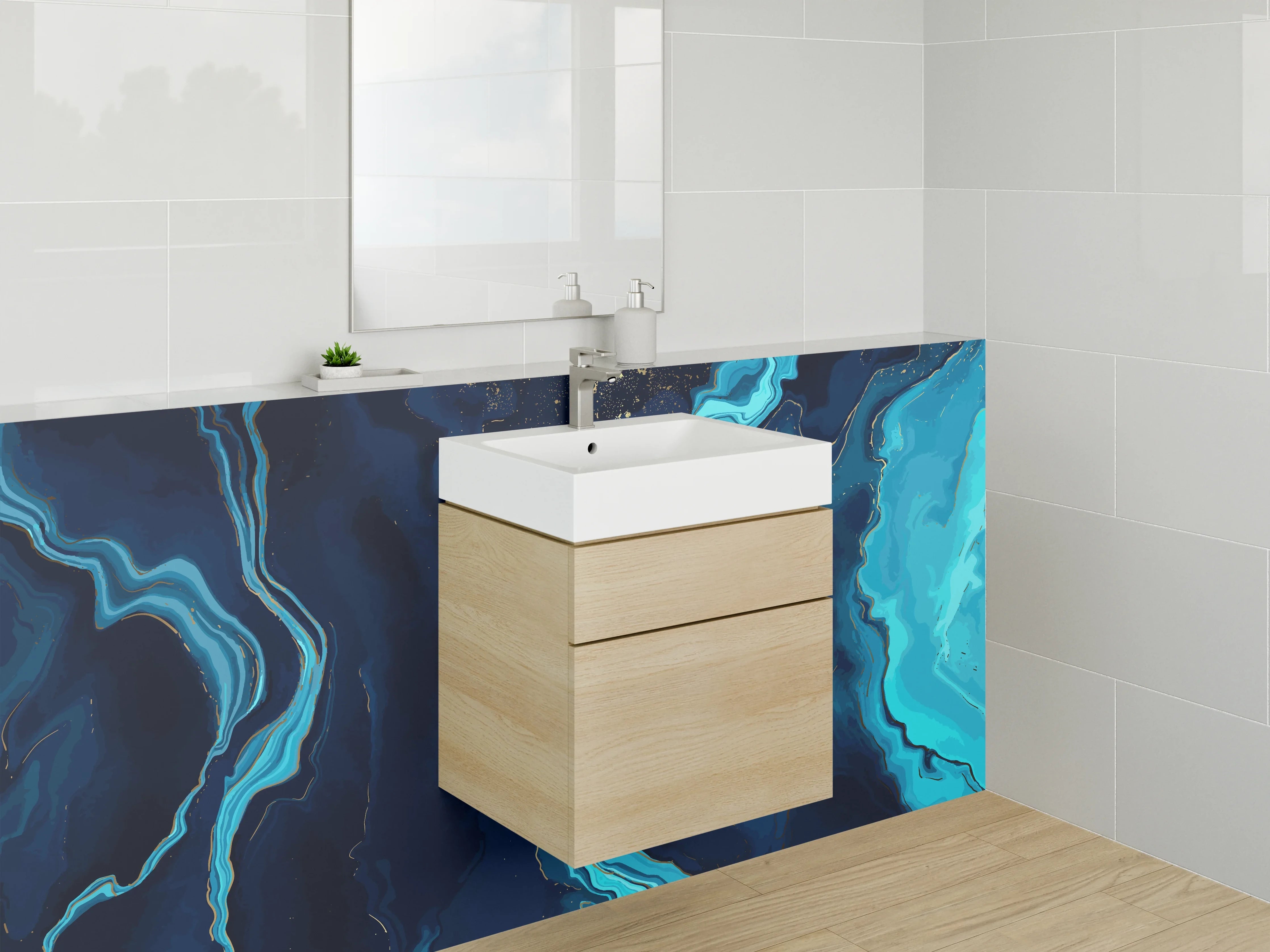 Waschbecken-Rückwand - Abstrakte blaue Marmoroptik