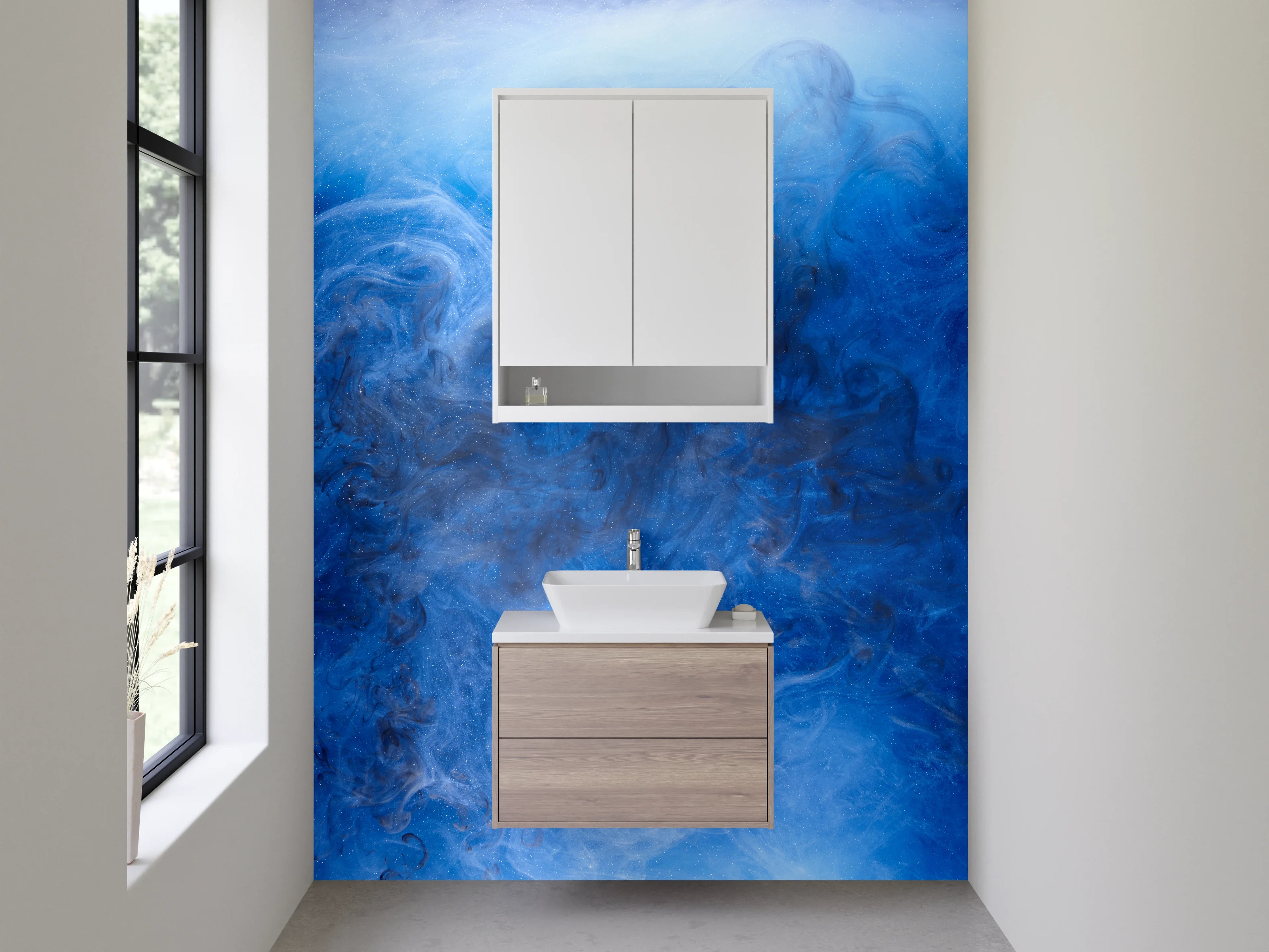Waschbecken-Rückwand - Abstrakte blaue Nebel-Kunst