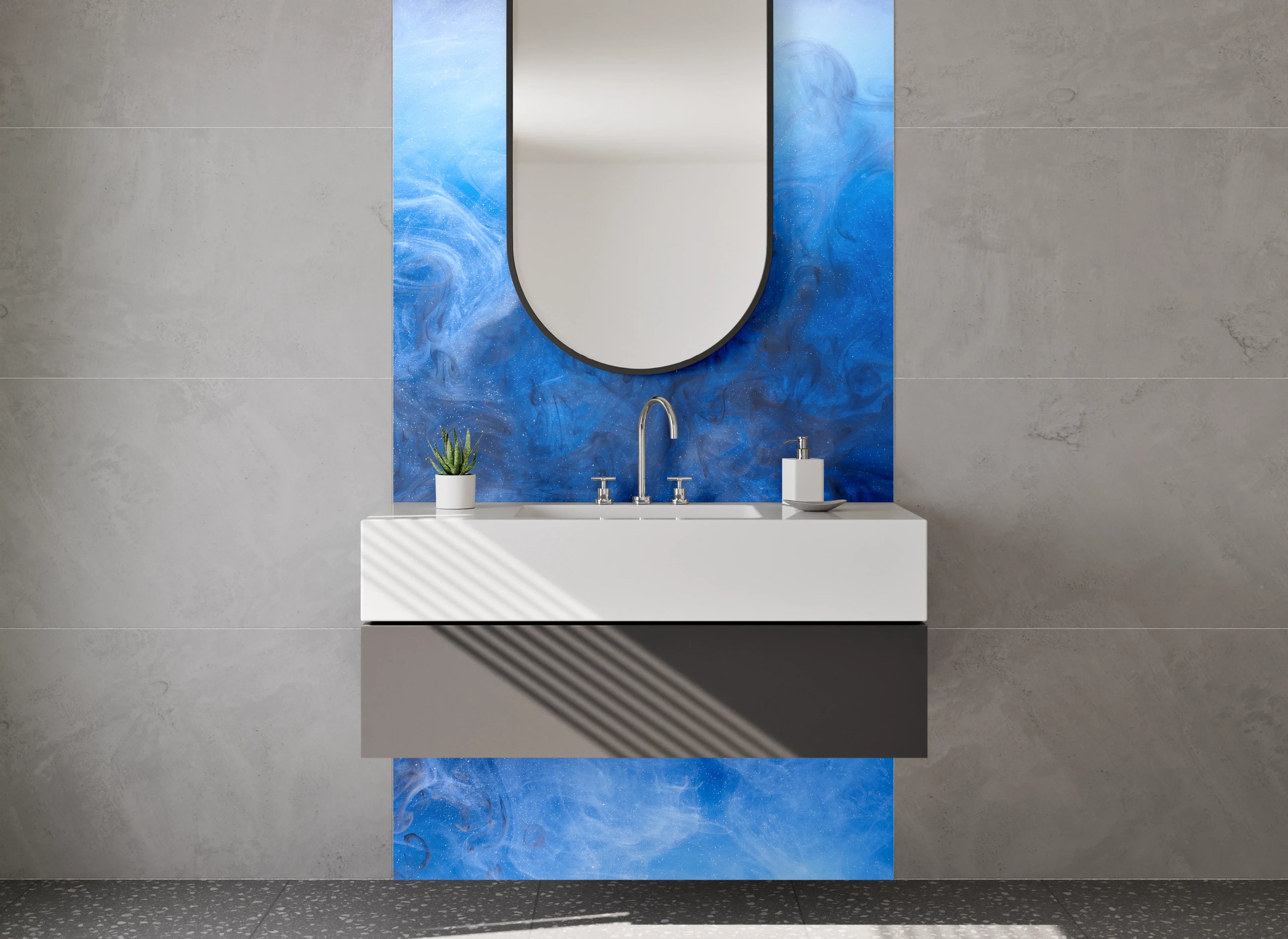 Waschbecken-Rückwand - Abstrakte blaue Nebel-Kunst